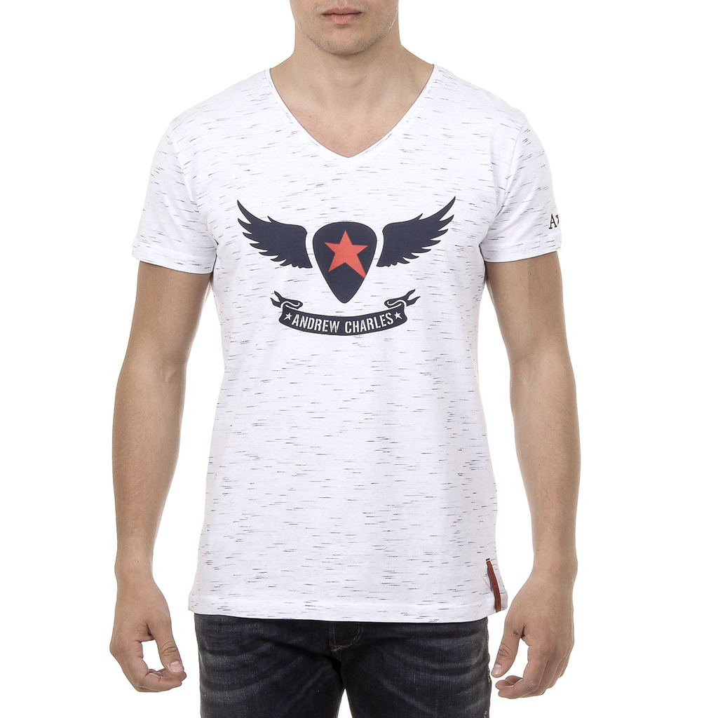 Andrew Charles T-shirt da uomo a maniche corte con scollo a V bianca AARON