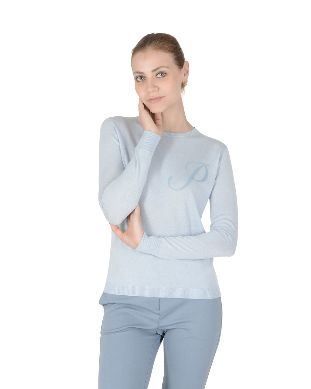 Maglia girocollo in cashmere estivo - Manica lunga - Azzurro