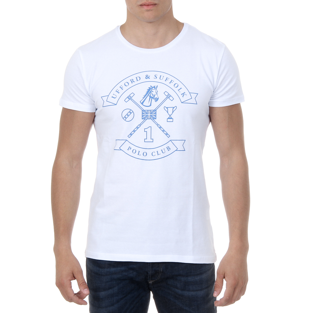 T-shirt da uomo Ufford & Suffolk Polo Club a maniche corte con scollo tondo US027 BIANCO