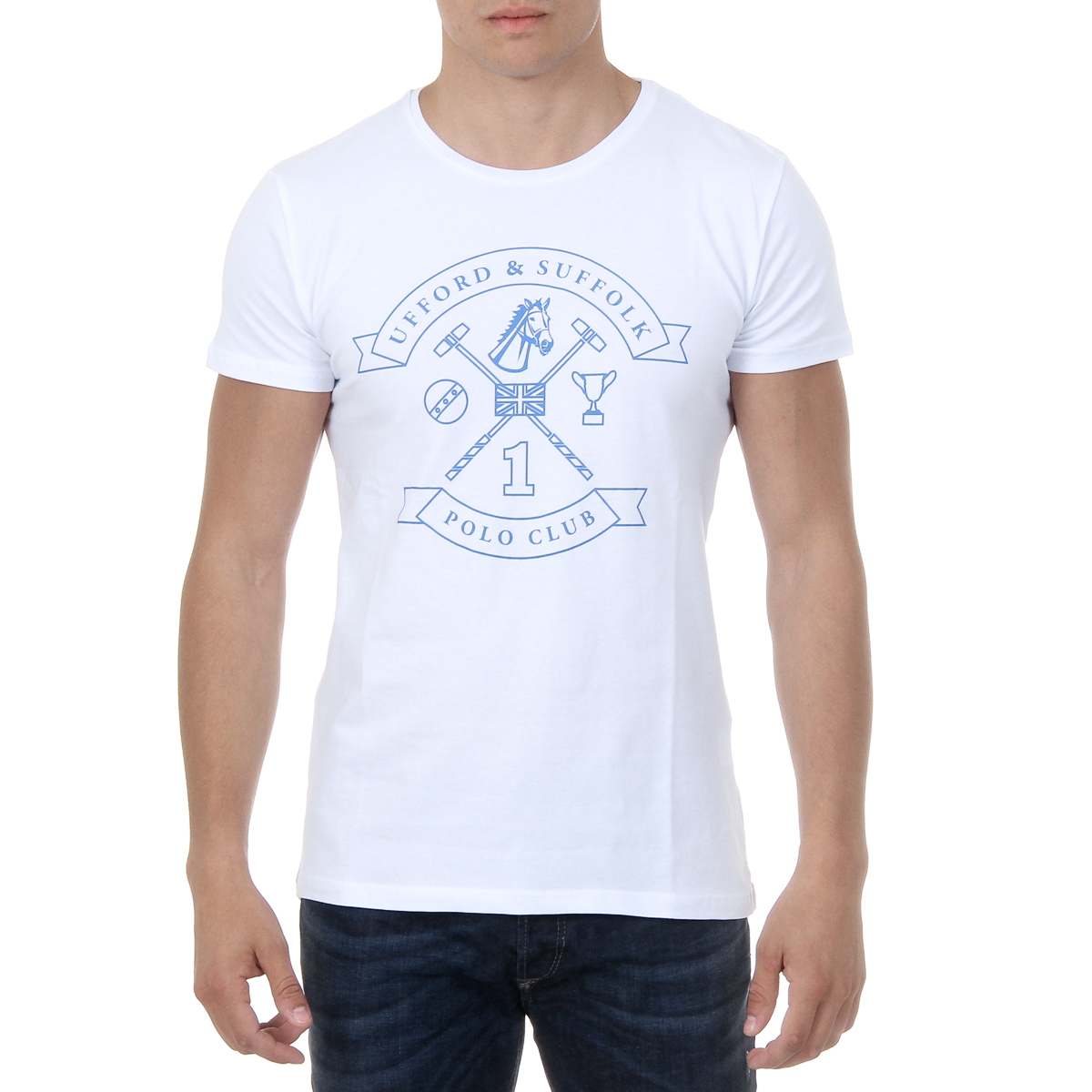 T-shirt da uomo Ufford & Suffolk Polo Club a maniche corte con scollo tondo US027 BIANCO
