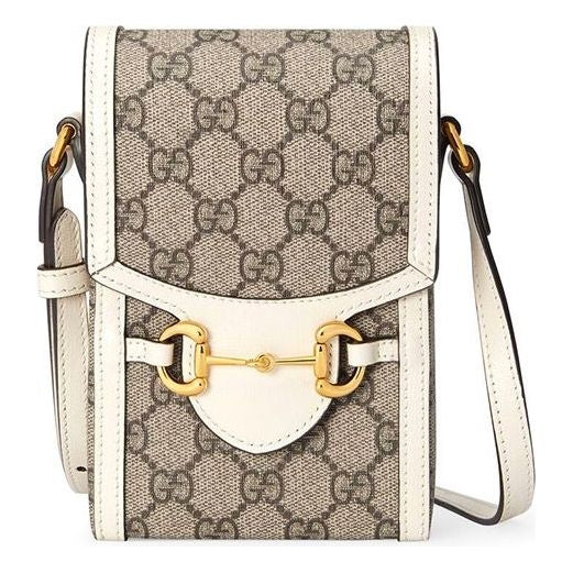 Borsa a tracolla Gucci GG Supreme Horsebit beige bianca