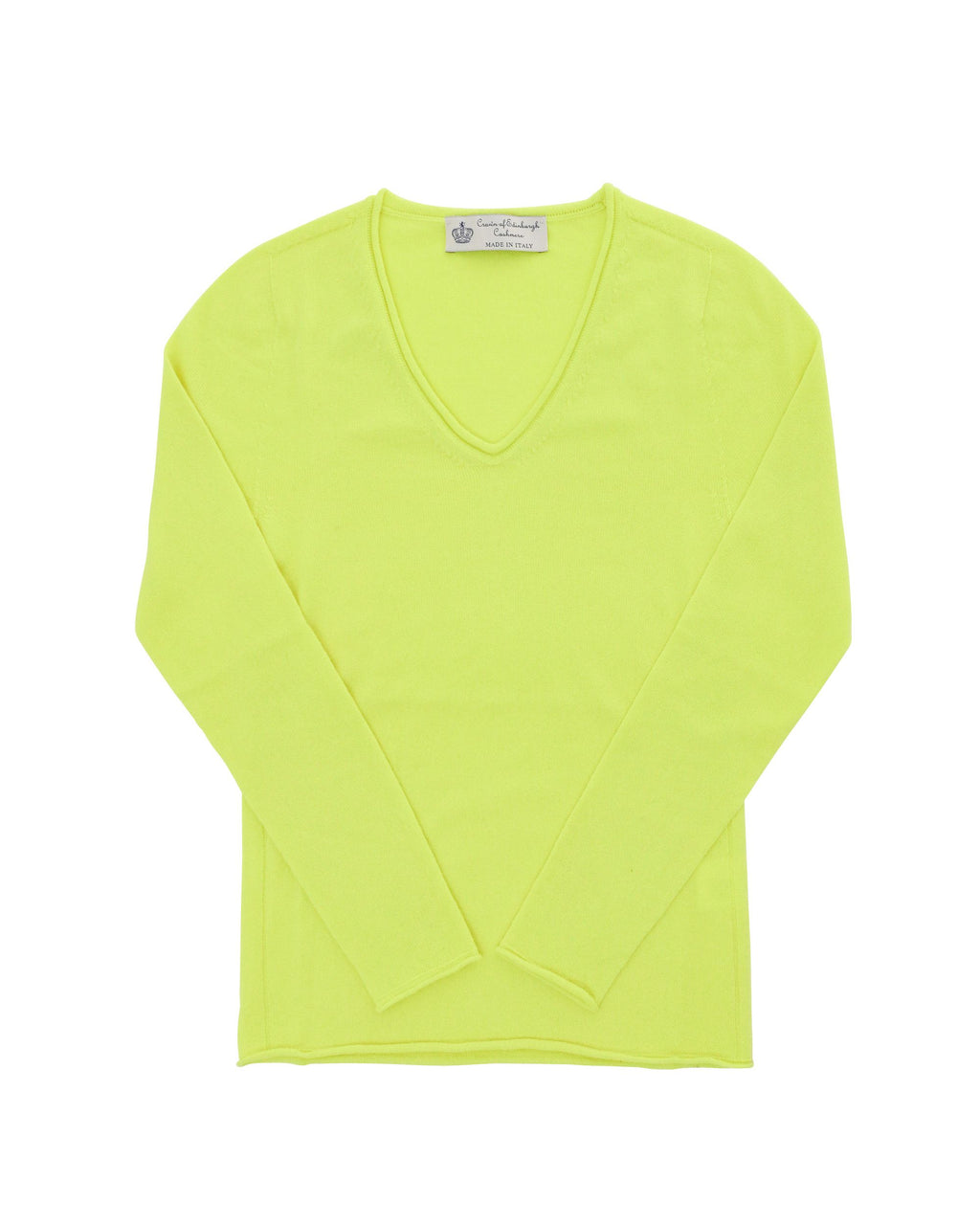 Maglione da donna con scollo a V in cashmere Crown of Edinburgh COE 0022 GIALLO