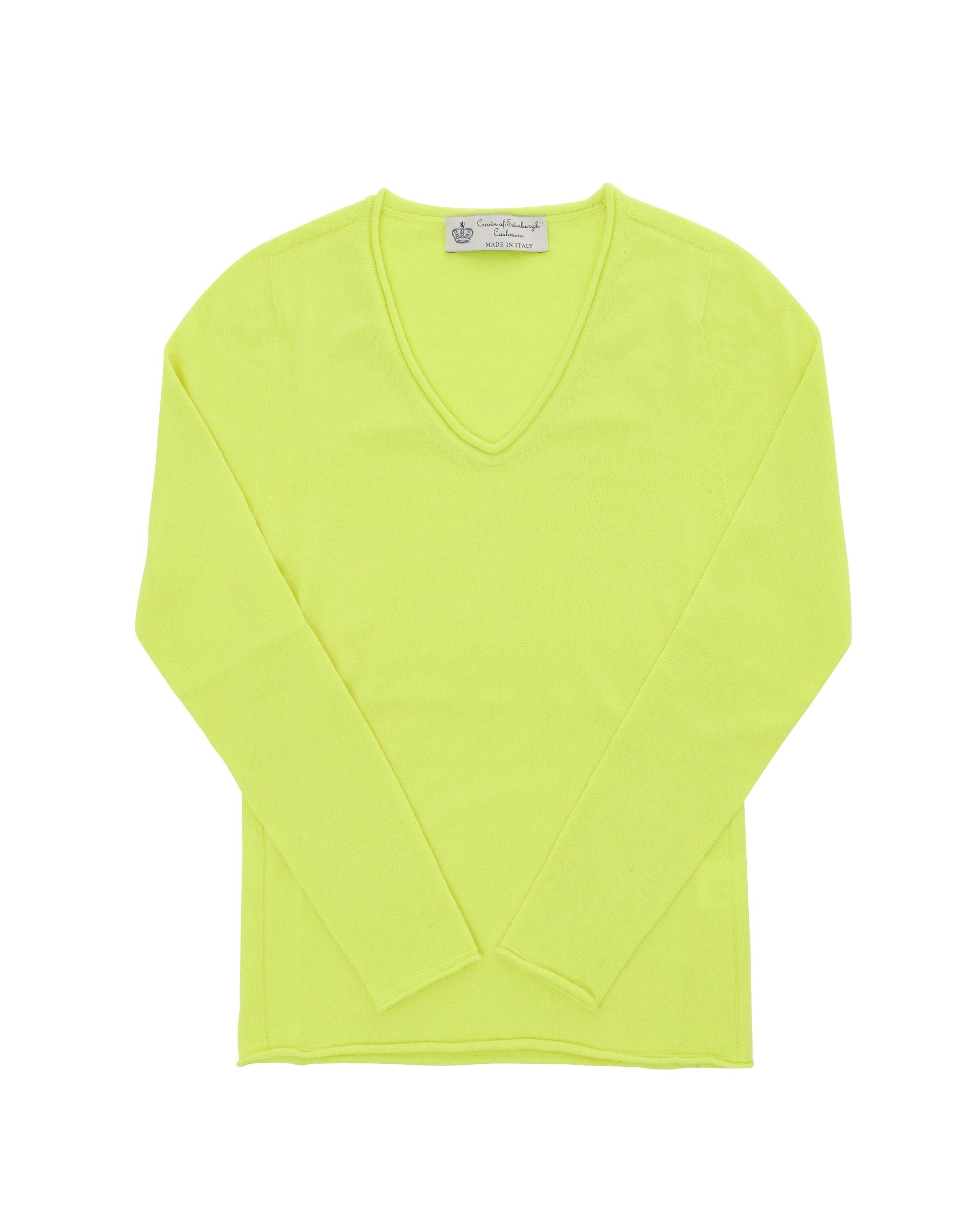 Maglione da donna con scollo a V in cashmere Crown of Edinburgh COE 0022 GIALLO