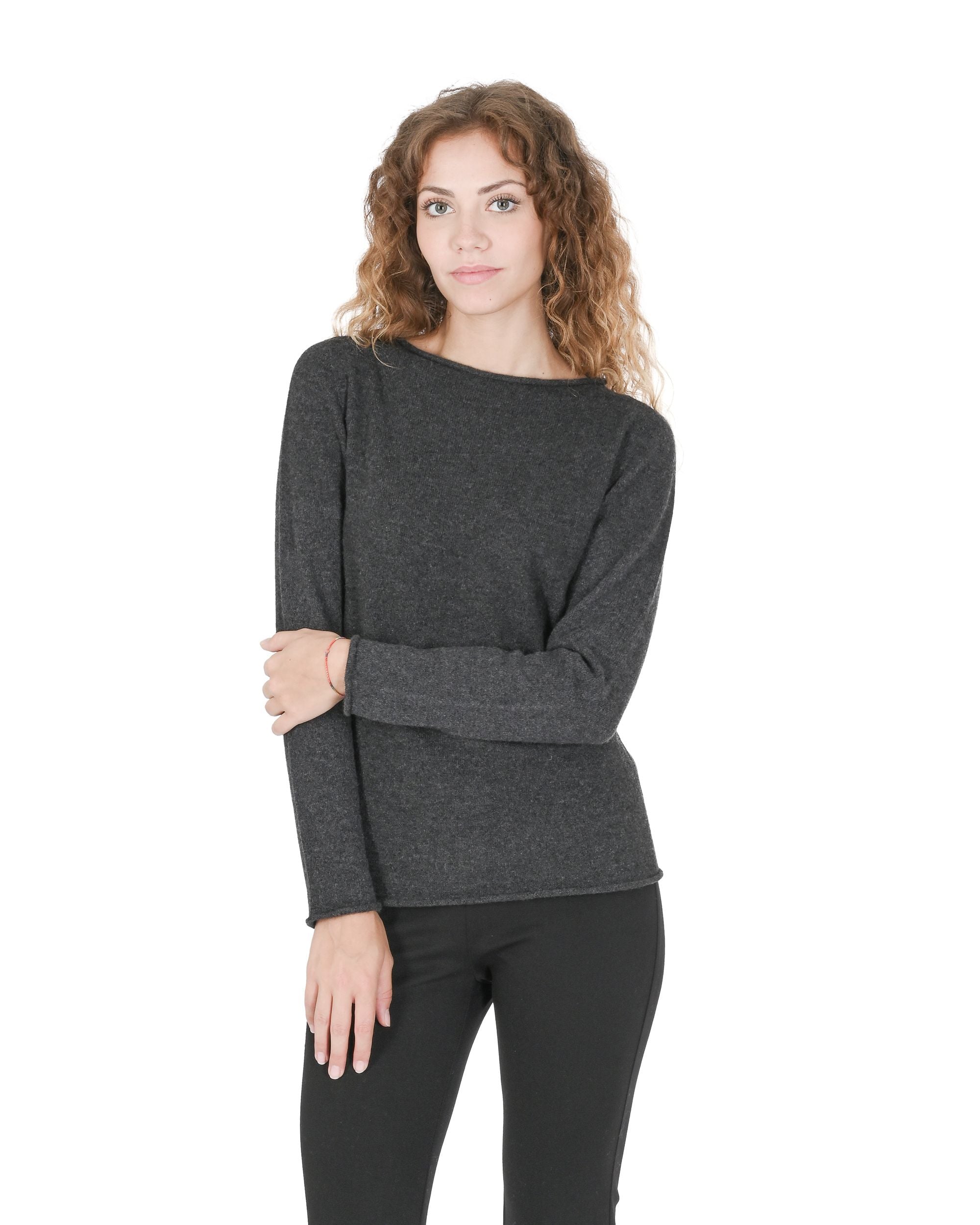 Maglione da donna con scollo a barca in cashmere Crown of Edinburgh COE 0025 GRIGIO SCURO