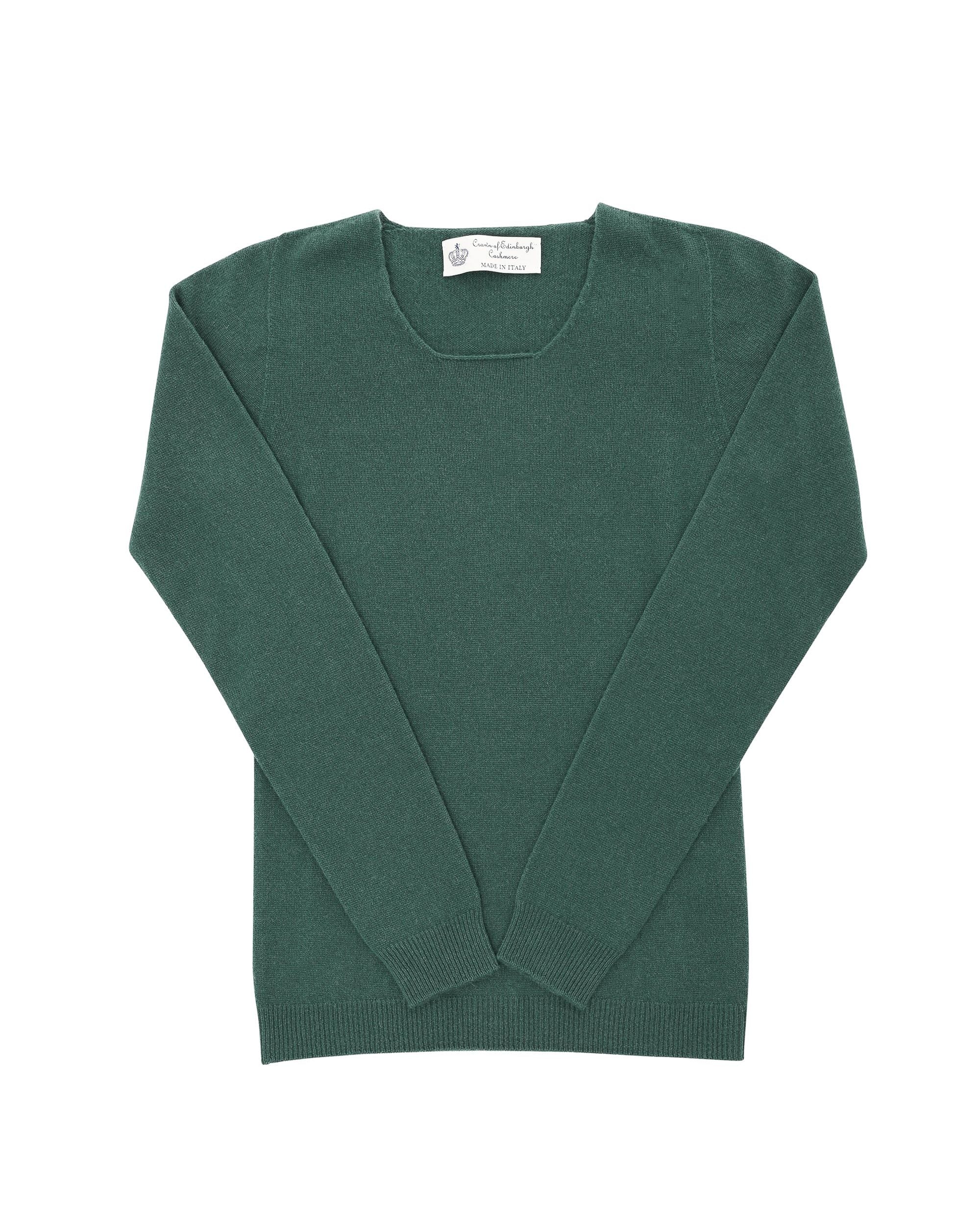 Maglione da donna in cashmere con scollo quadrato Crown of Edinburgh COE 0024 VERDE BOTTIGLIA