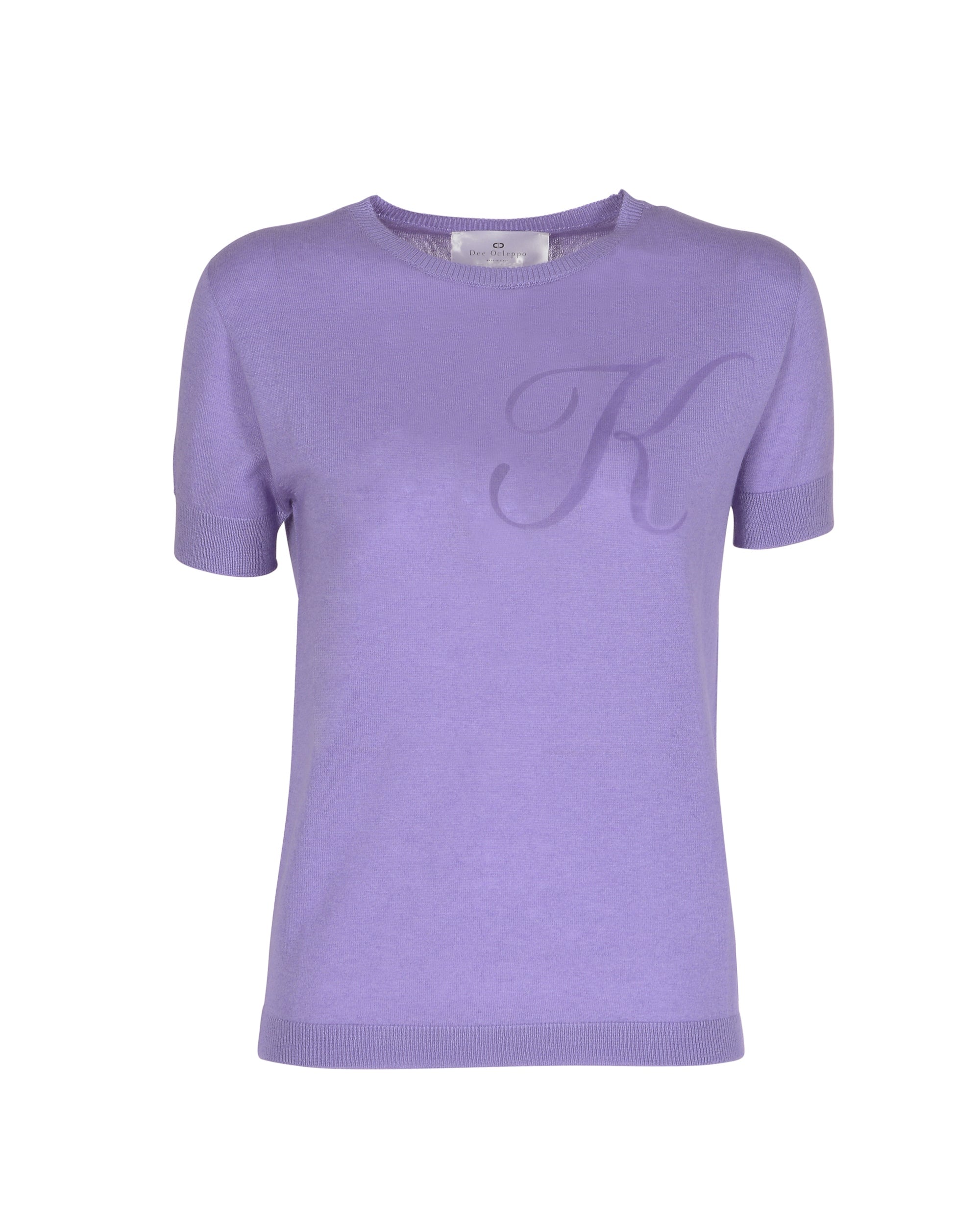 Maglia girocollo estiva in cashmere - Manica corta - Lilla