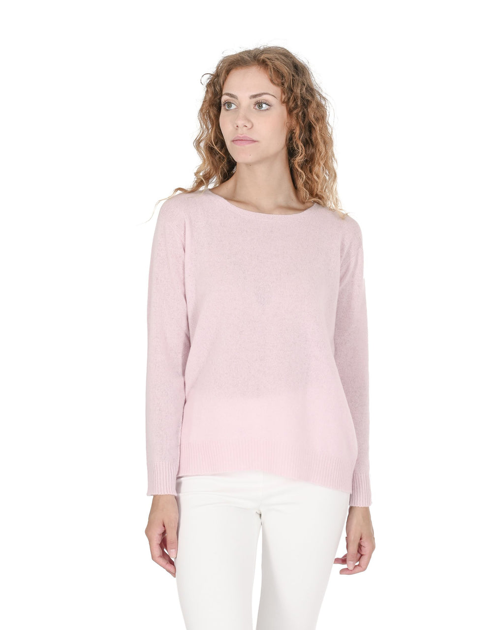 Maglione da donna in cashmere con scollo quadrato Crown of Edinburgh COE 006 ROSA CIPRIA