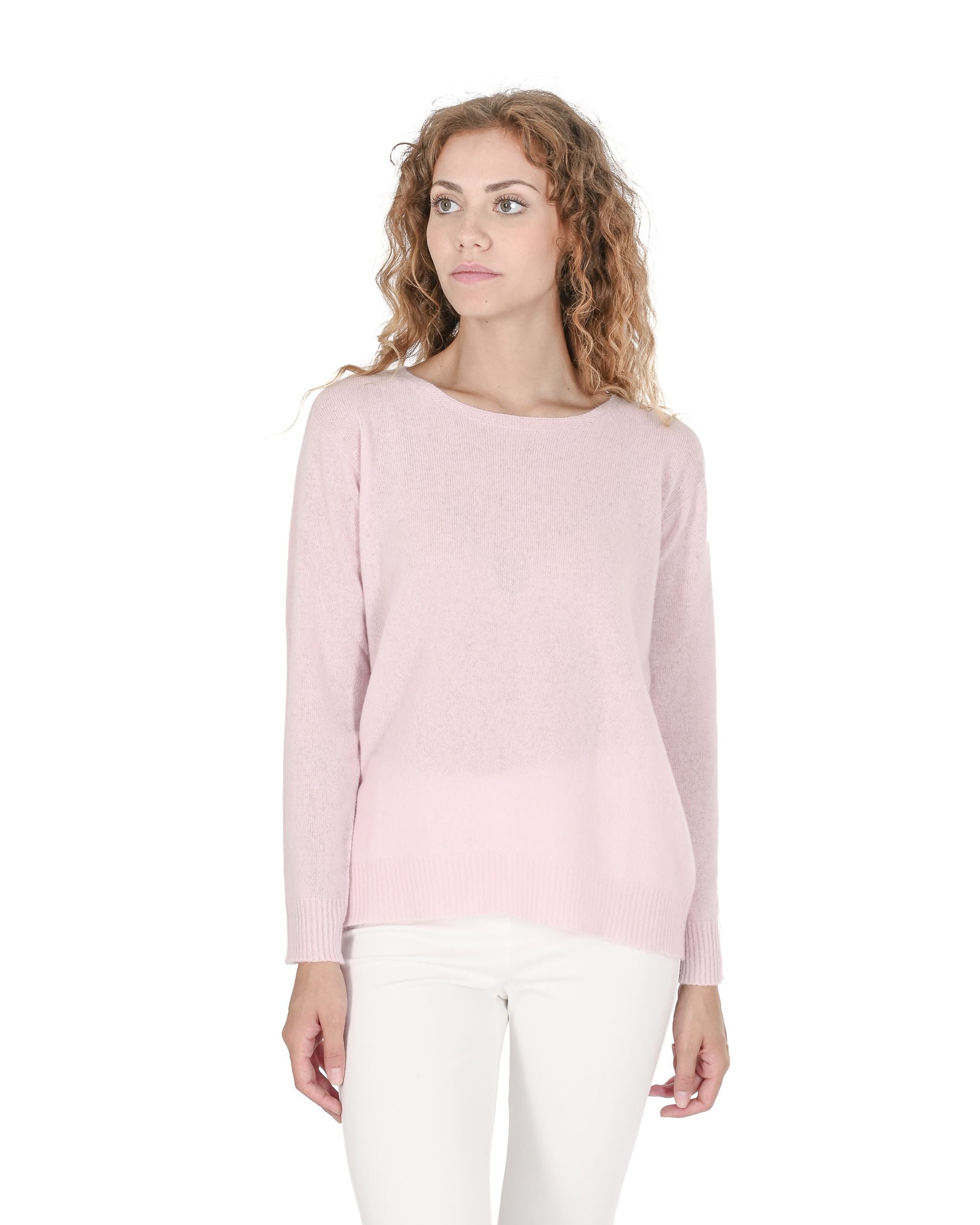 Maglione da donna in cashmere con scollo quadrato Crown of Edinburgh COE 006 ROSA CIPRIA