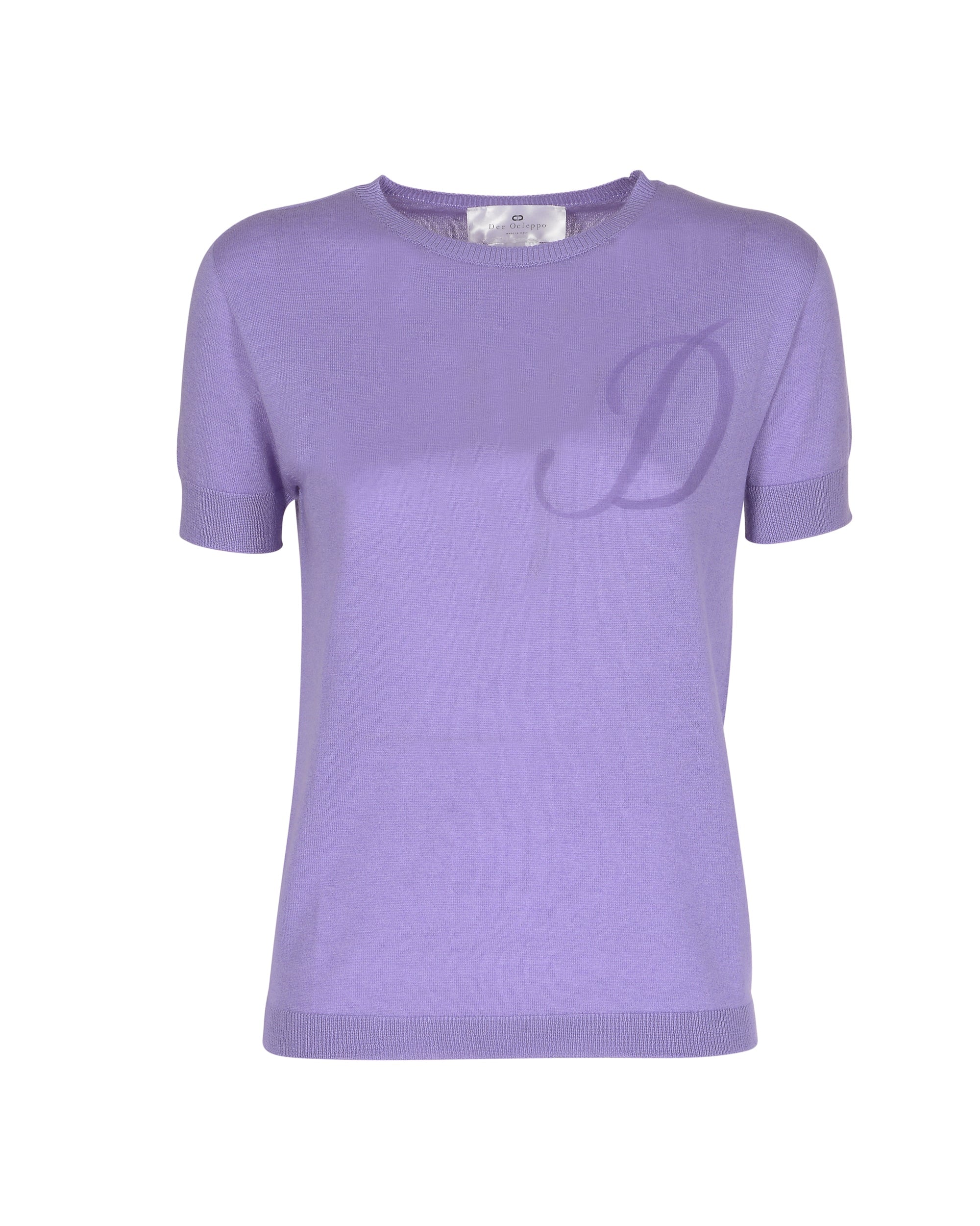 Maglia girocollo estiva in cashmere - Manica corta - Lilla