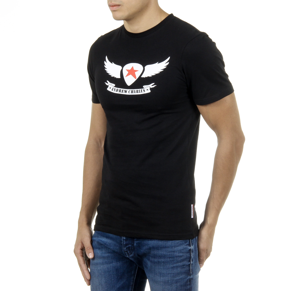 Andrew Charles T-shirt da uomo a maniche corte con scollo rotondo, nera KEITA