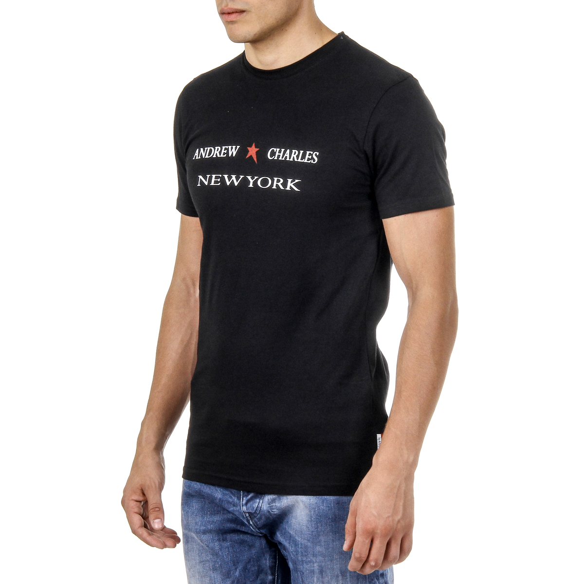 Andrew Charles T-shirt da uomo a maniche corte con scollo rotondo, nera KEITA