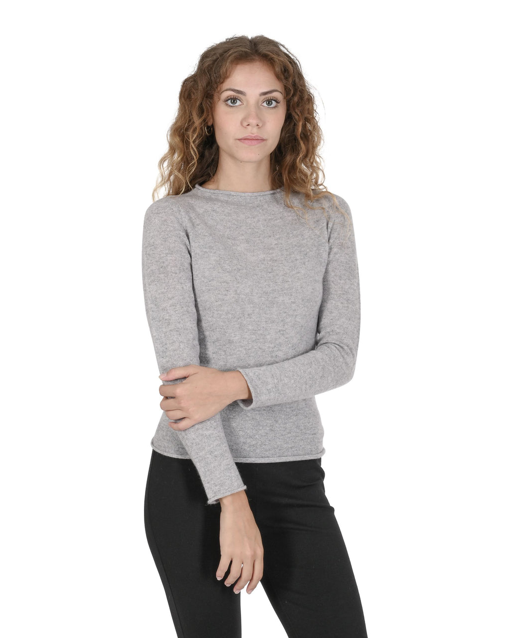 Maglione da donna con scollo a barca in cashmere Crown of Edinburgh COE 007 GRIGIO CENERE