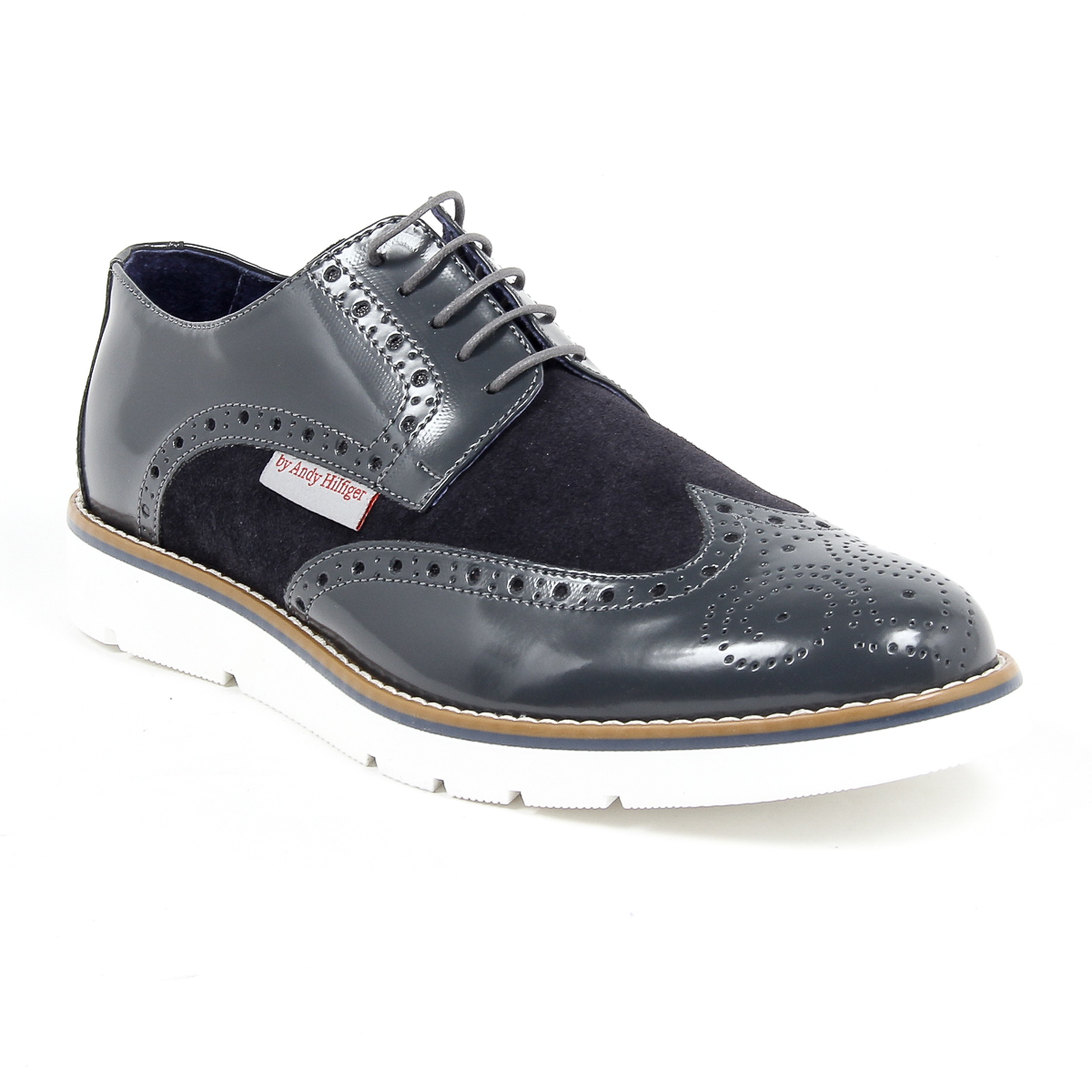 Andrew Charles Mens Brogue Oxford Shoe 914 ABRASIVATO CAM GRIGIO BLEU
