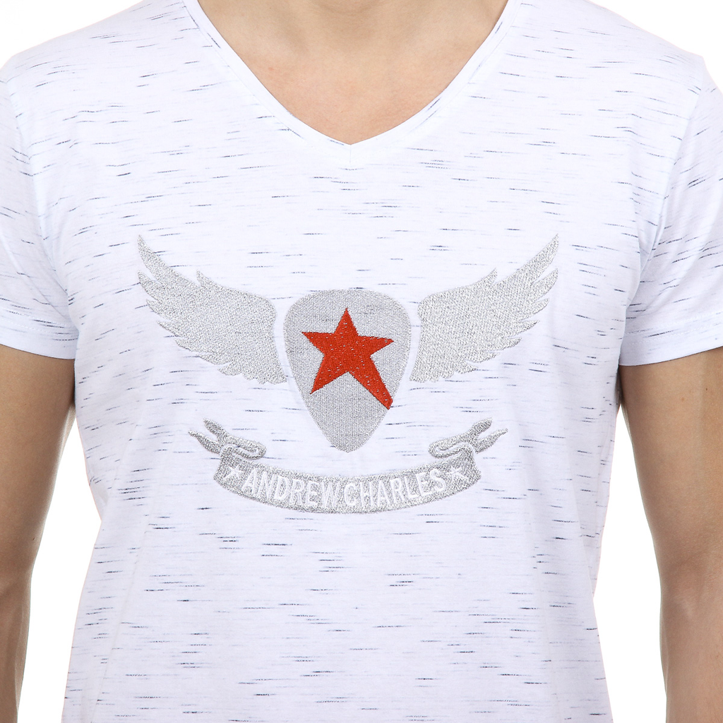 Andrew Charles T-shirt da uomo a maniche corte con scollo a V bianca CONNOR