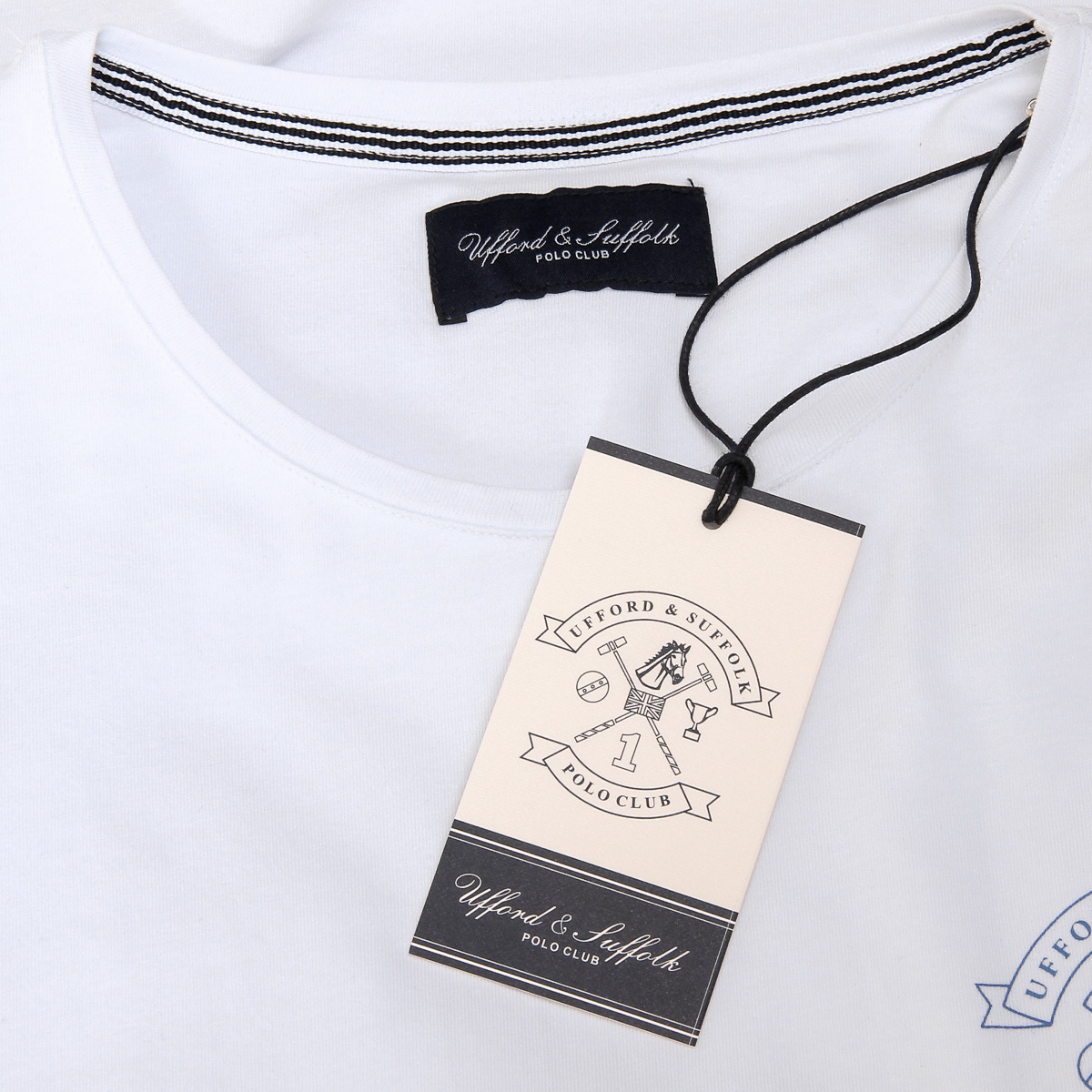 T-shirt da uomo Ufford & Suffolk Polo Club a maniche corte con scollo rotondo US028 BIANCO