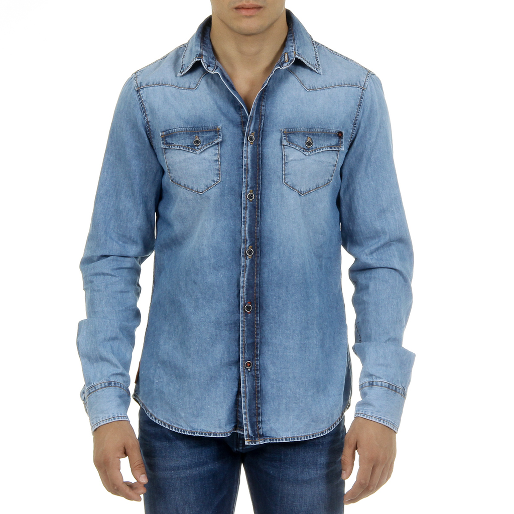 Camicia da uomo Andrew Charles a maniche lunghe in denim CAMILIA
