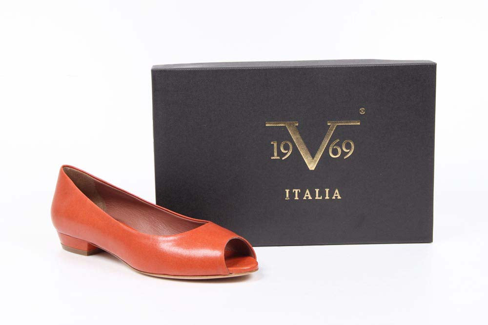 V 1969 Italia Ballerina da donna con tacco e punta aperta 5480-STEFY PE ELIOS15AR CAPRETTO ARANCIO