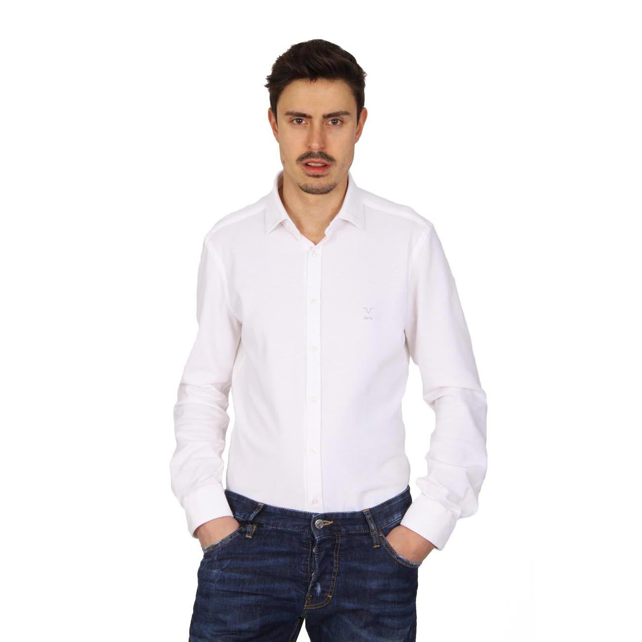 V 1969 Italia camicia da uomo a maniche lunghe Paris Piquet Bianco