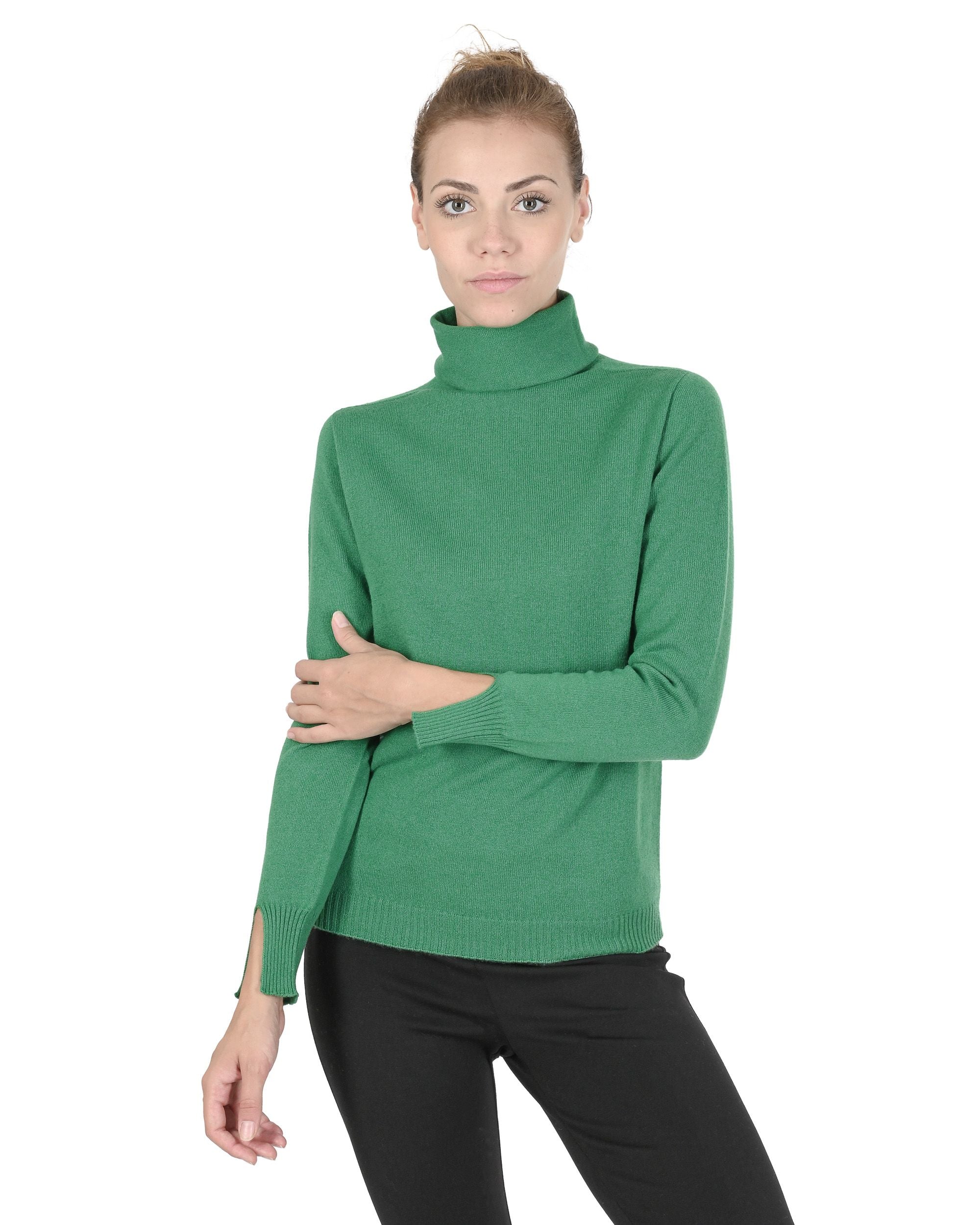 Maglione dolcevita da donna in cashmere Crown of Edinburgh COE 0023 VERDE