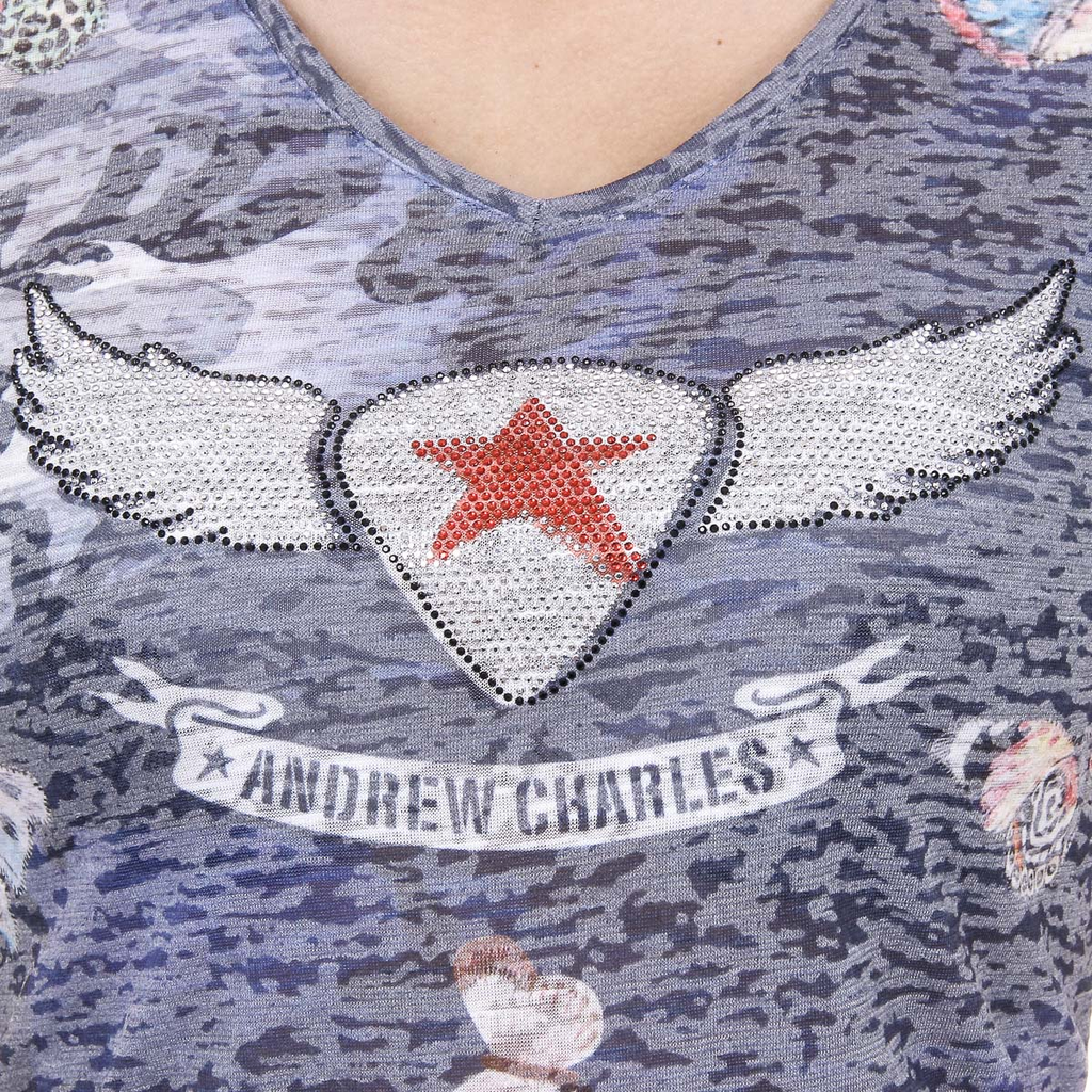 Andrew Charles T-shirt da donna a maniche corte con scollo a V blu scuro STELLA