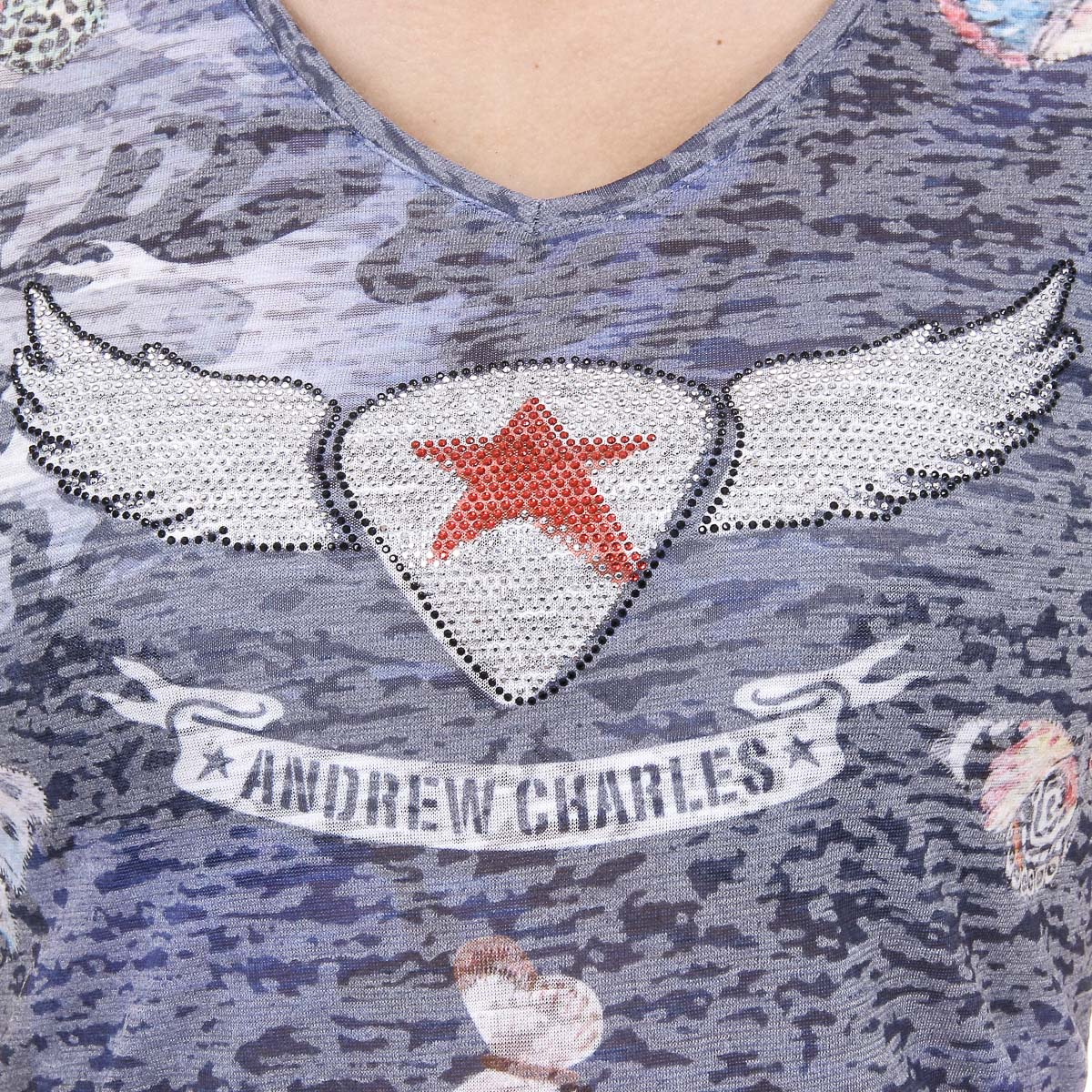 Andrew Charles T-shirt da donna a maniche corte con scollo a V blu scuro STELLA