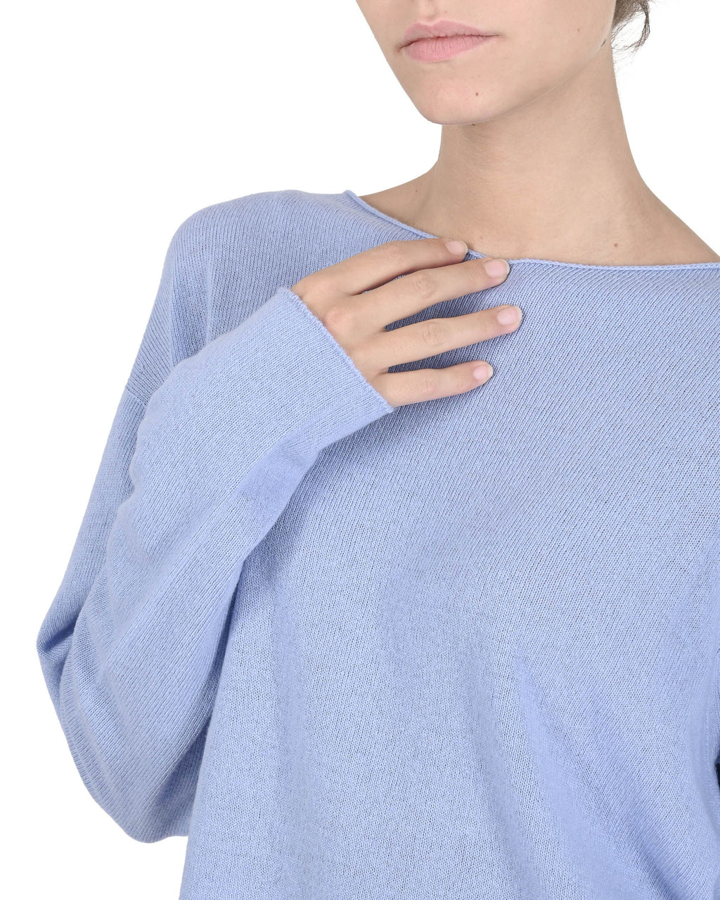 Maglione oversize con scollo a barca da donna in cashmere Crown of Edinburgh COE 008 BLU CIELO