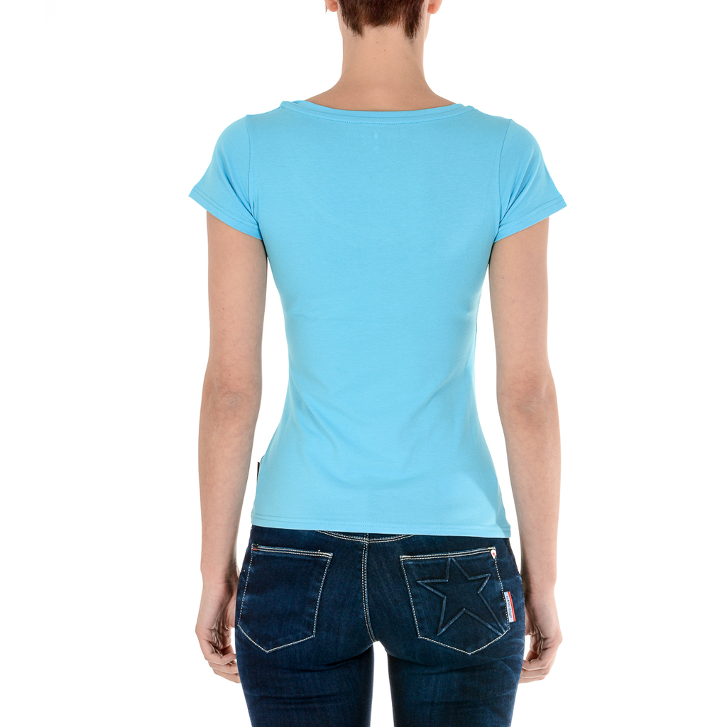 Andrew Charles T-shirt da donna a maniche corte con scollo a V, colore azzurro TAPIWA