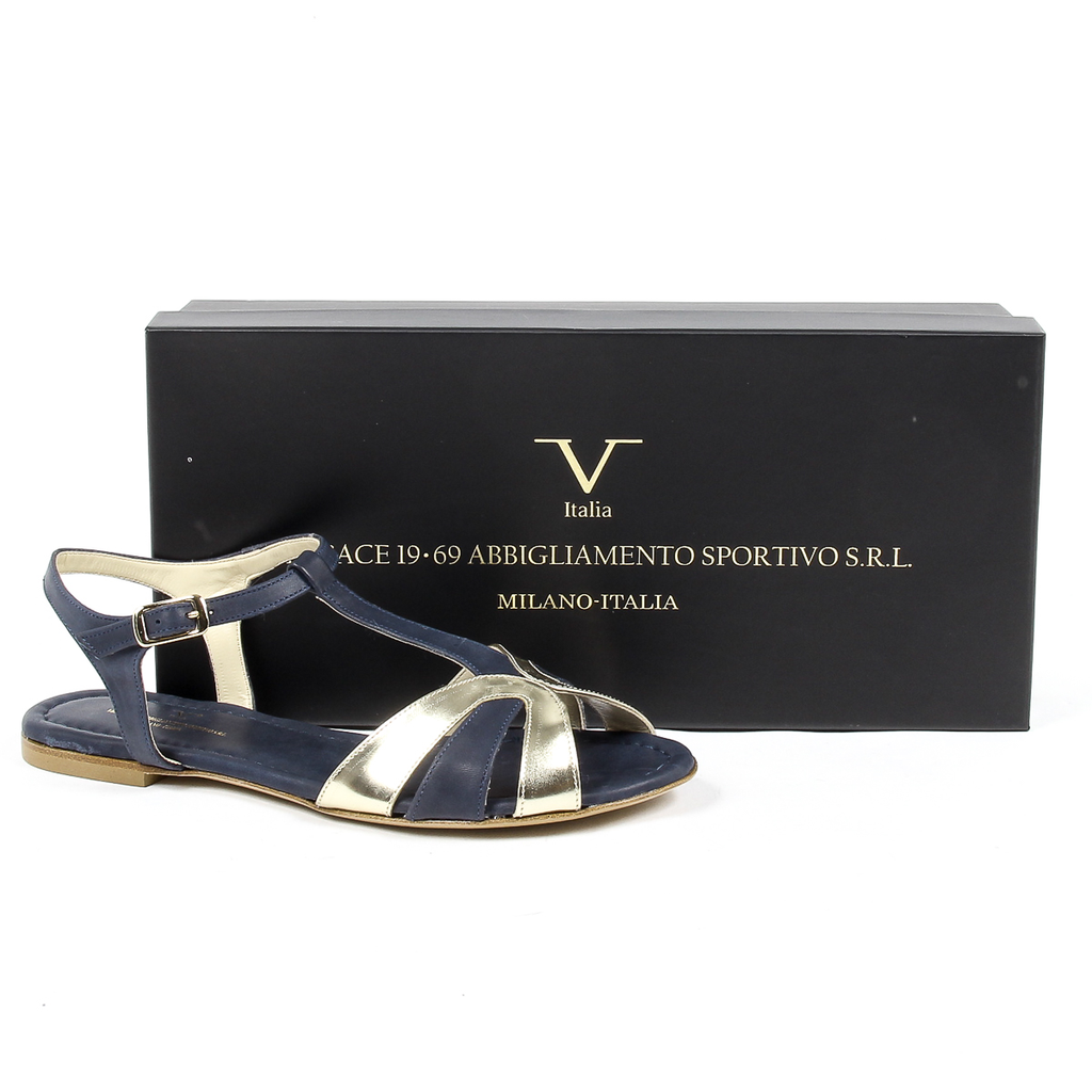 V 1969 Italia Sandalo piatto da donna blu GRAZIA