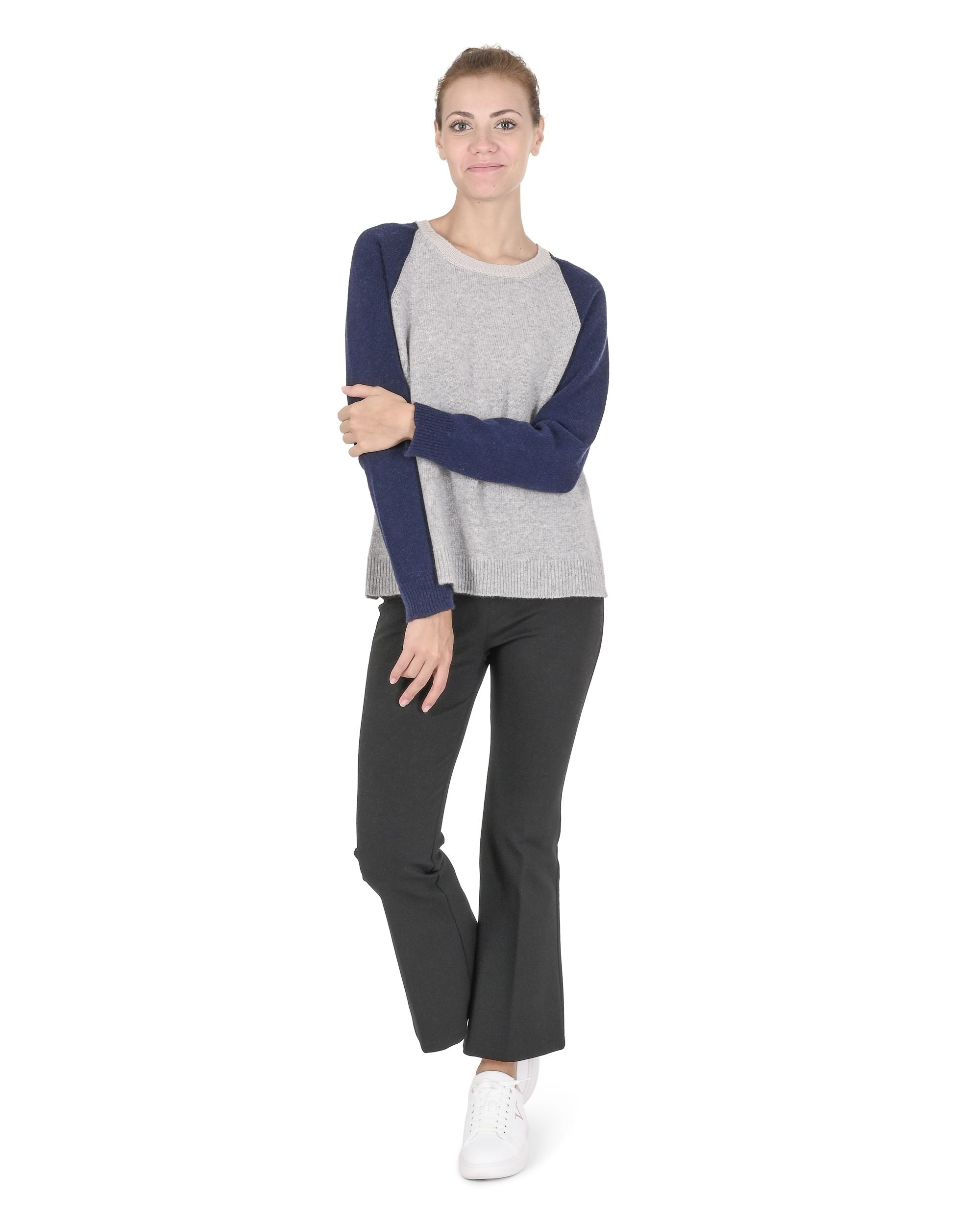 Maglione girocollo da donna in cashmere Crown of Edinburgh COE 0016 CREMA/BLU