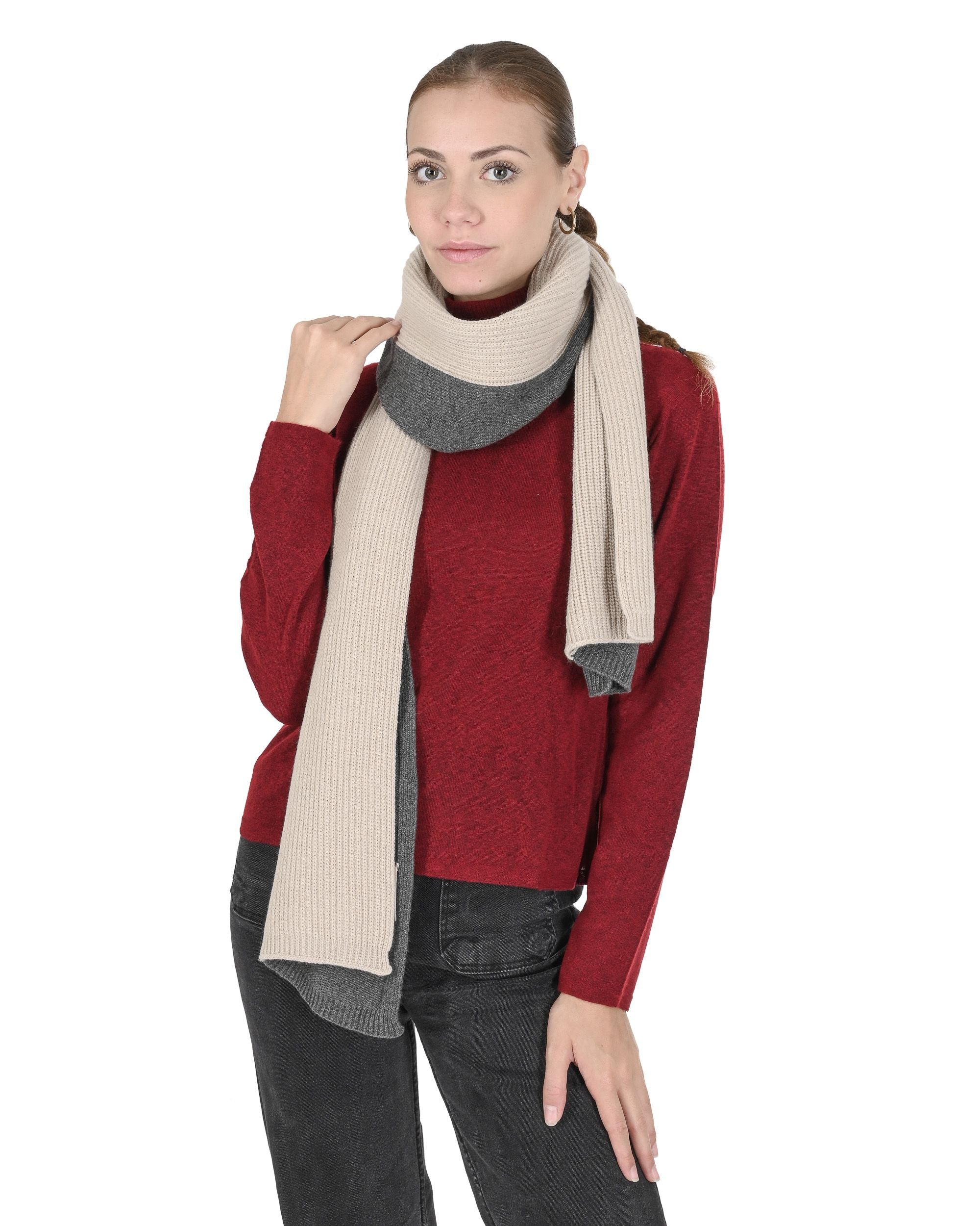 Sciarpa da donna in cashmere Crown of Edinburgh COE 0052 GRIGIO SCURO BEIGE