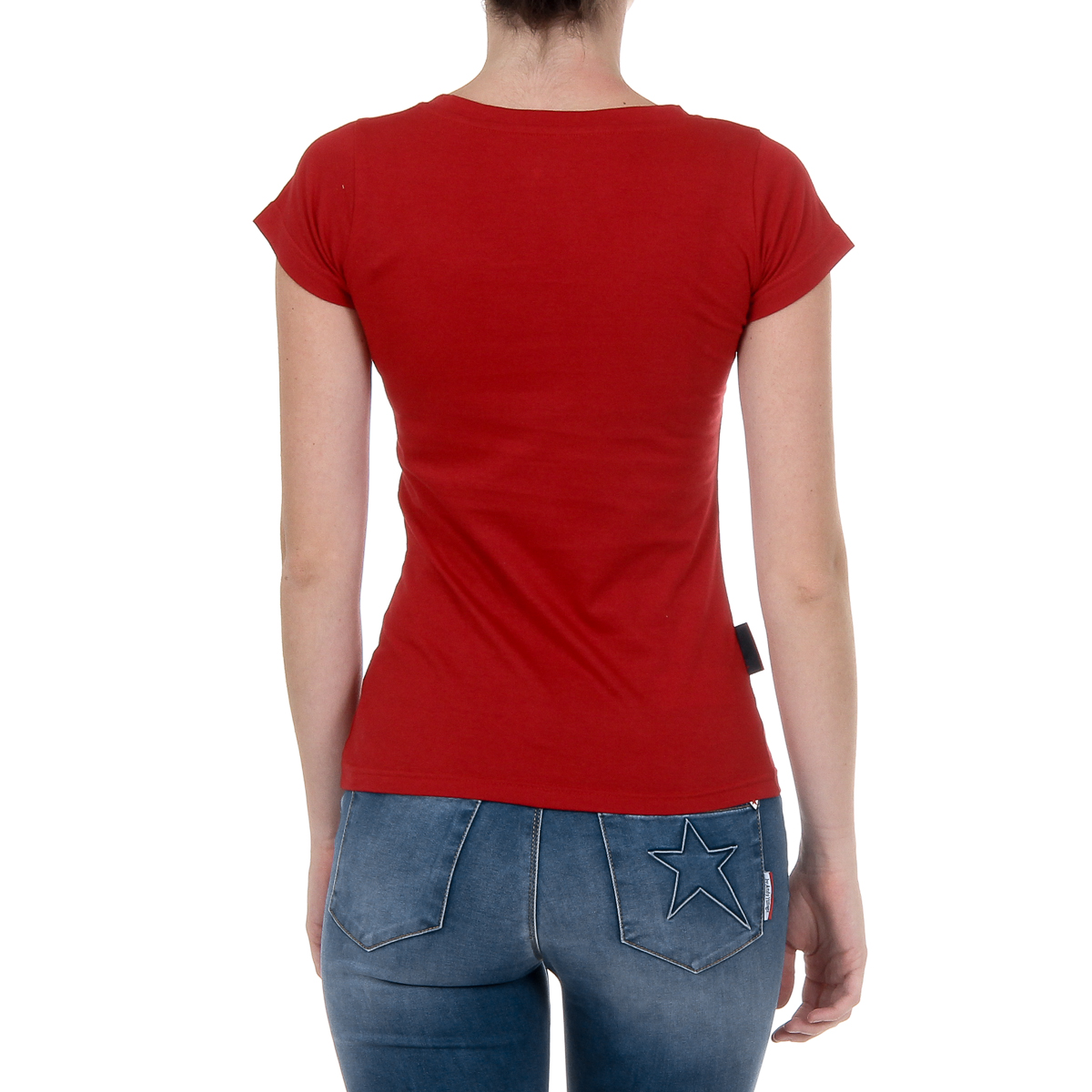 Andrew Charles T-shirt da donna a maniche corte con scollo a V, rossa TAPIWA