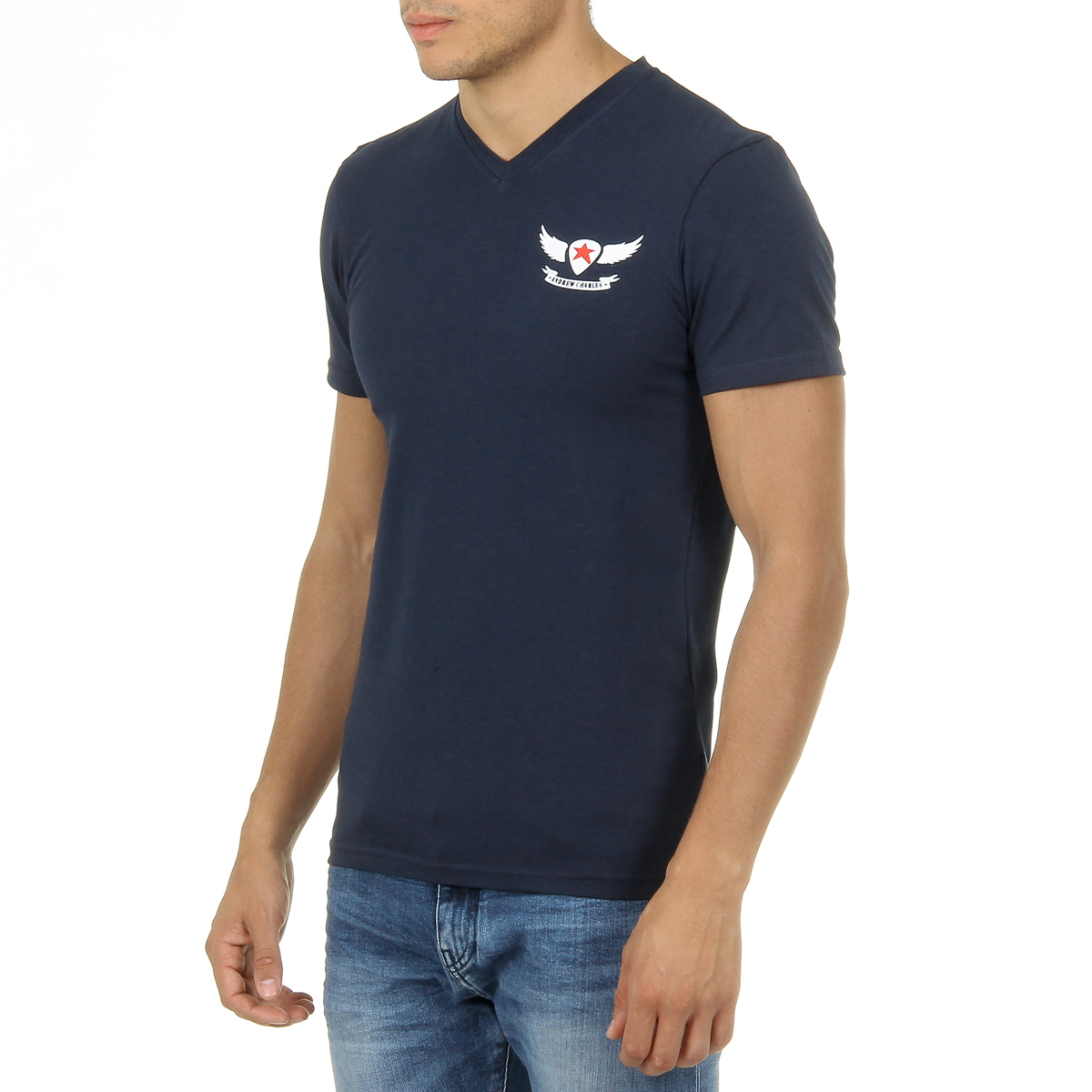 Andrew Charles Maglietta da uomo a maniche corte con scollo a V blu KENAN