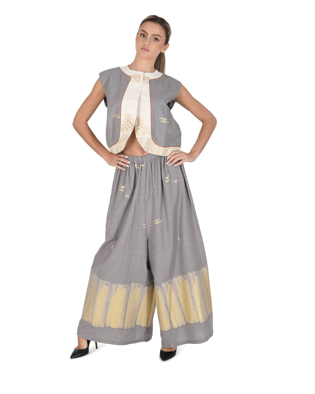 Pantaloni da donna Mykonos ANAVYSSOS GRIGIO SPAZZOLATO 802