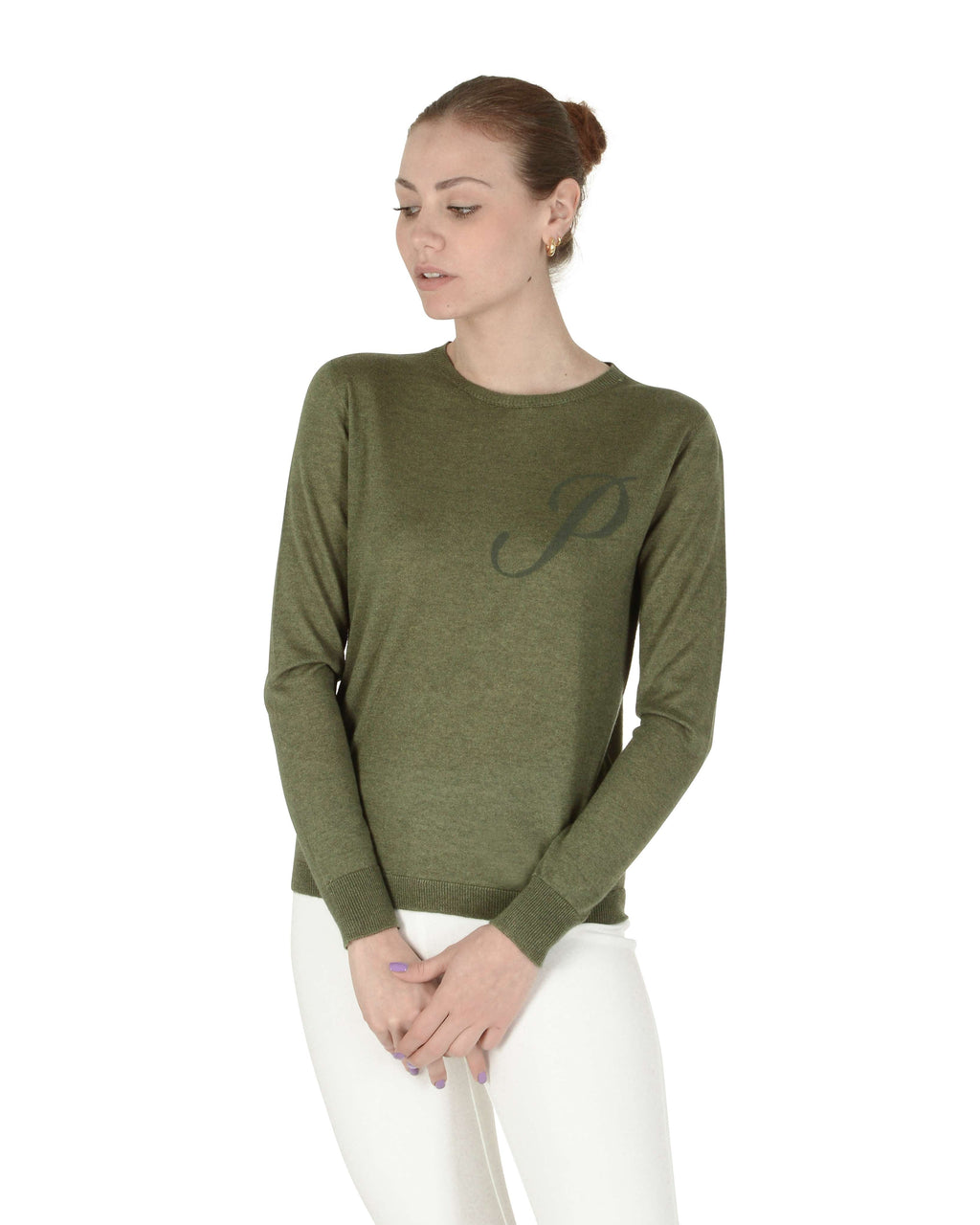 Maglia girocollo in cashmere estivo - Manica lunga - Verde