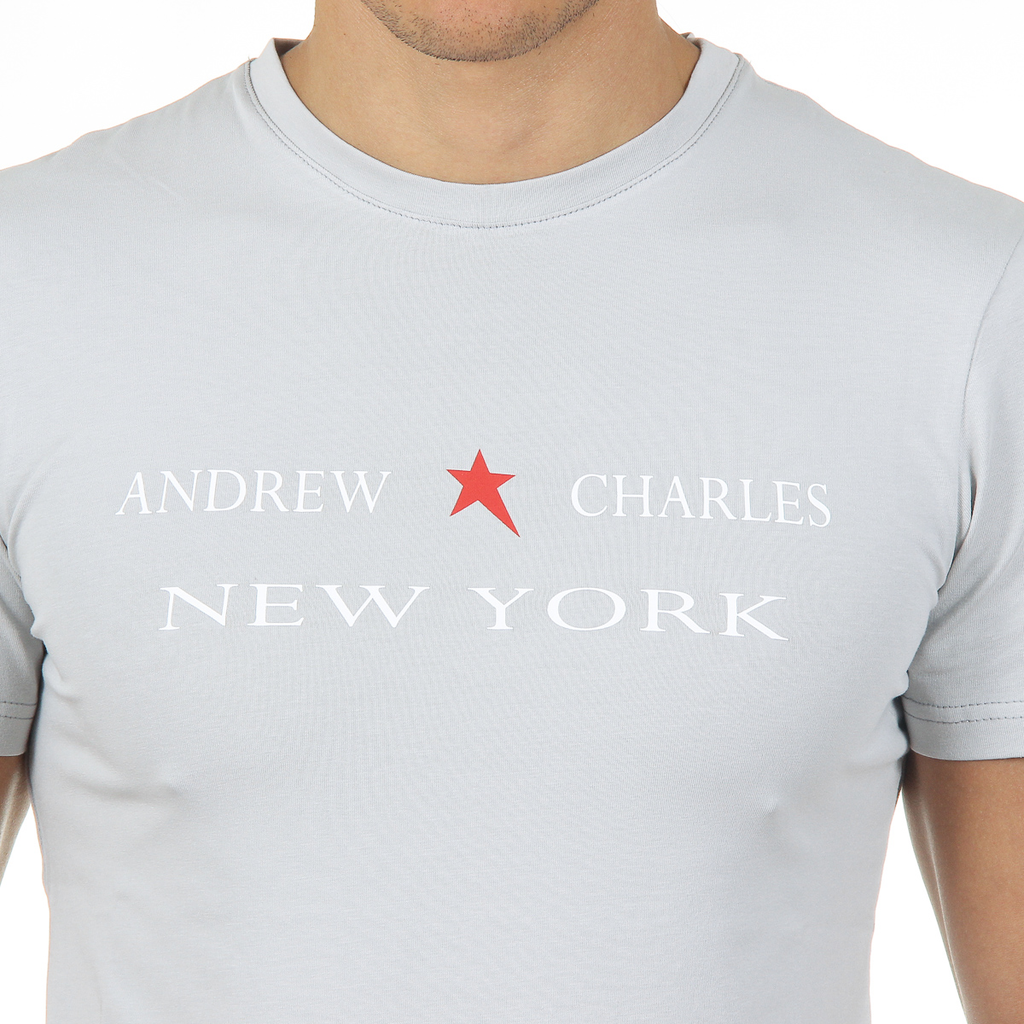 Andrew Charles T-shirt da uomo a maniche corte con scollo rotondo grigio chiaro KEITA
