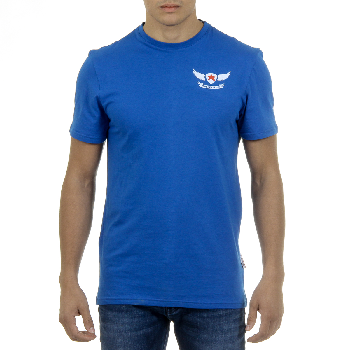 Andrew Charles Maglietta da uomo a maniche corte con scollo rotondo blu KEITA