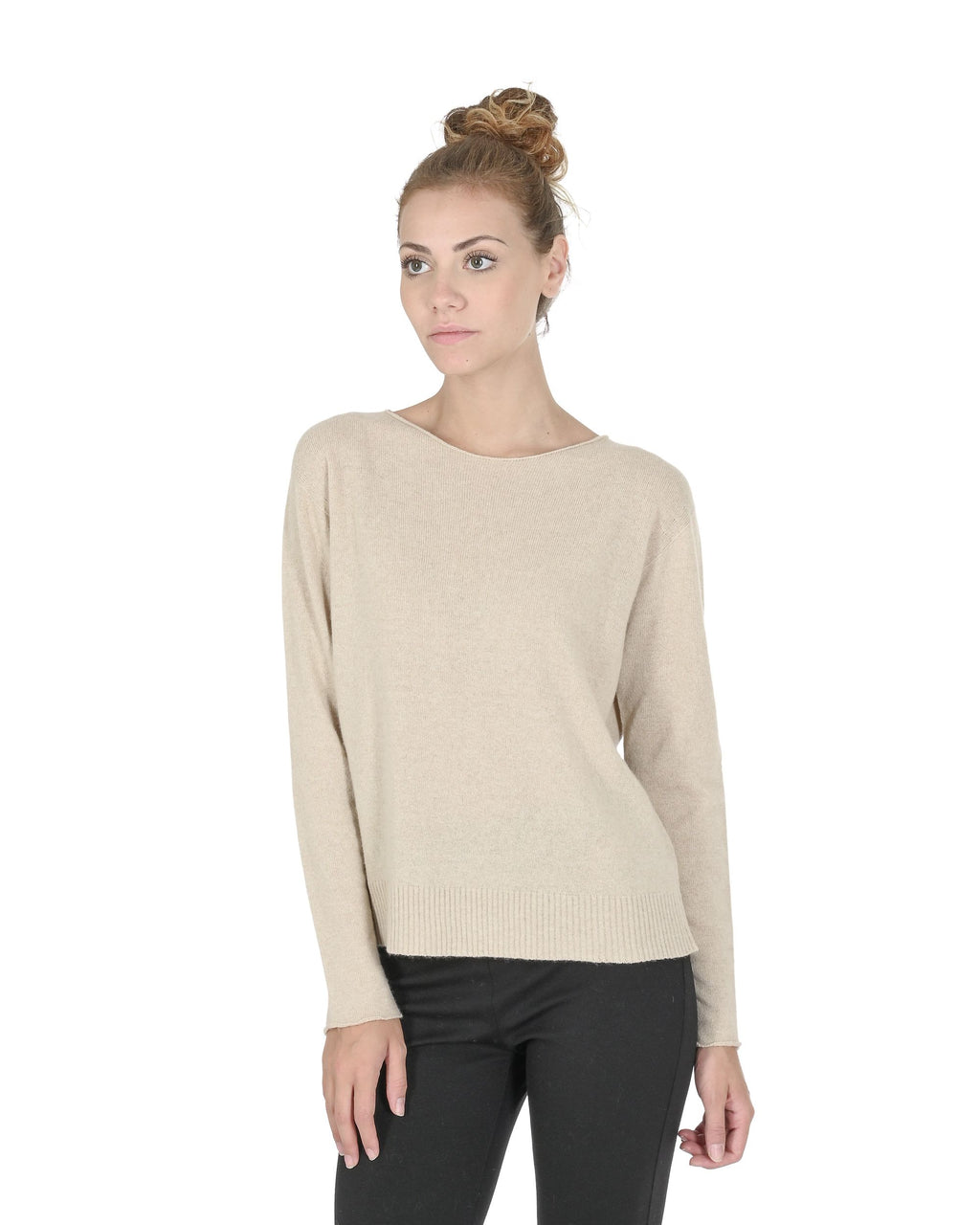 Maglione oversize con scollo a barca da donna in cashmere Crown of Edinburgh COE 008 BEIGE