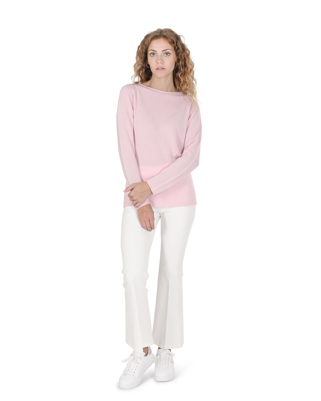 Maglione da donna con scollo a barca in cashmere Crown of Edinburgh COE 0025 ROSA CHIARO