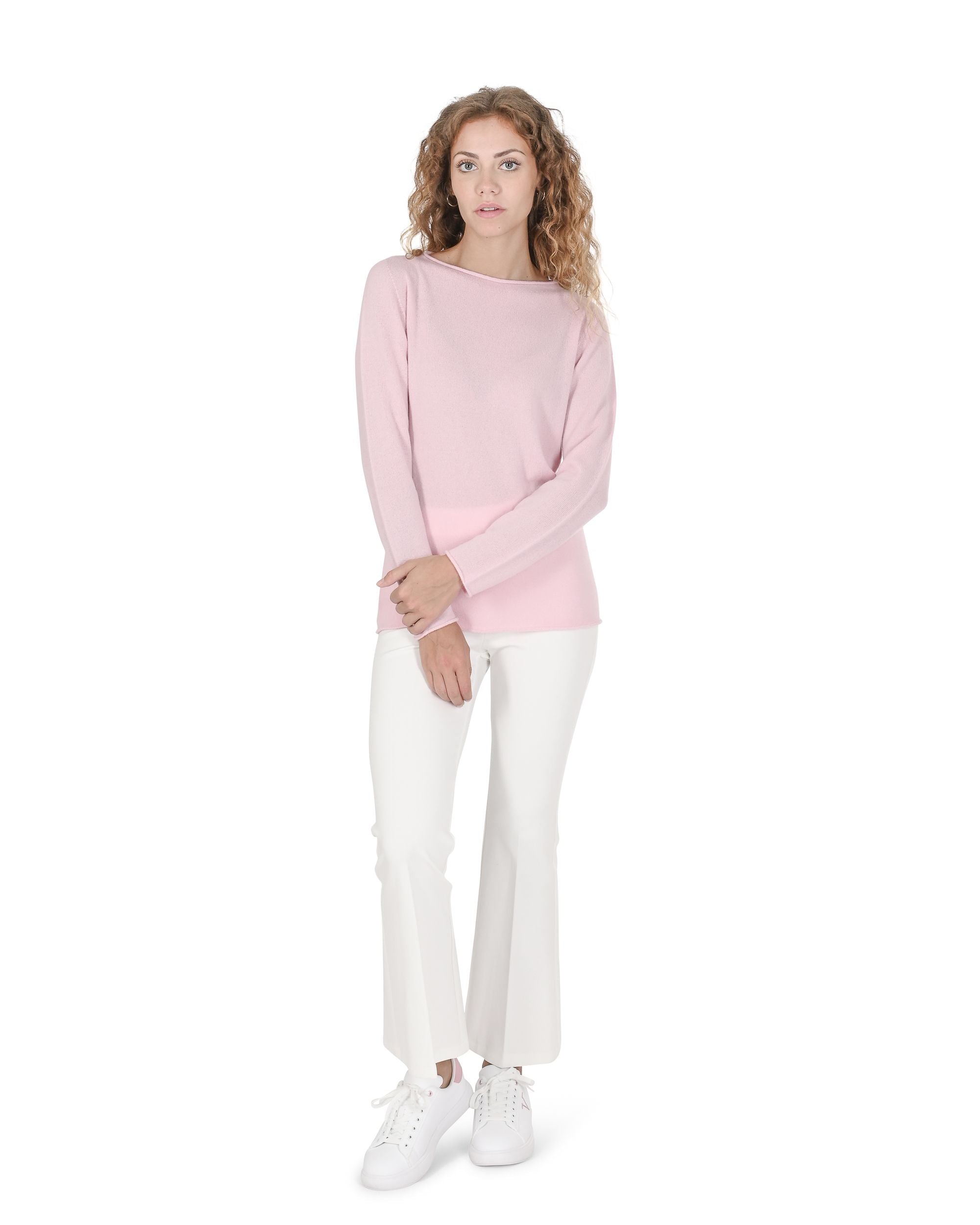 Maglione da donna con scollo a barca in cashmere Crown of Edinburgh COE 0025 ROSA CHIARO