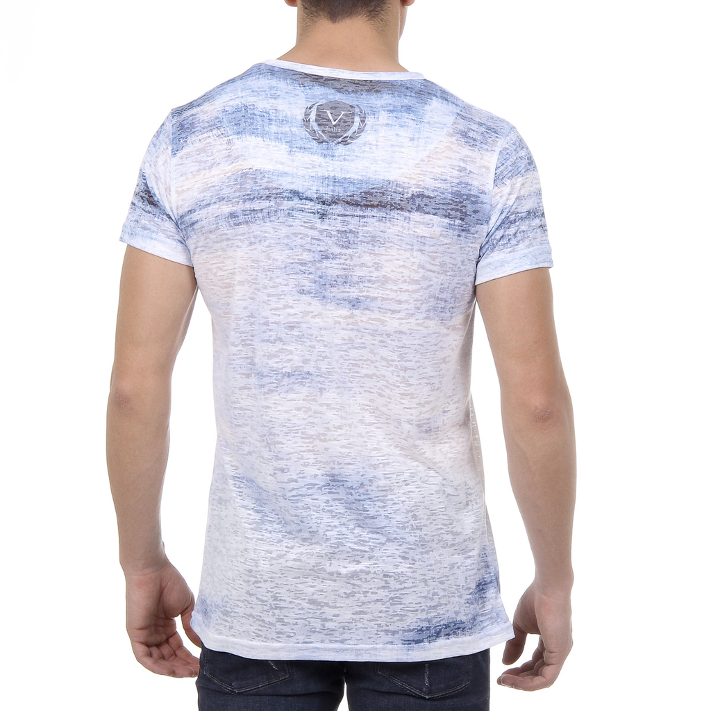 V 1969 Italia T-shirt da uomo a maniche corte con scollo tondo azzurro LOGAN