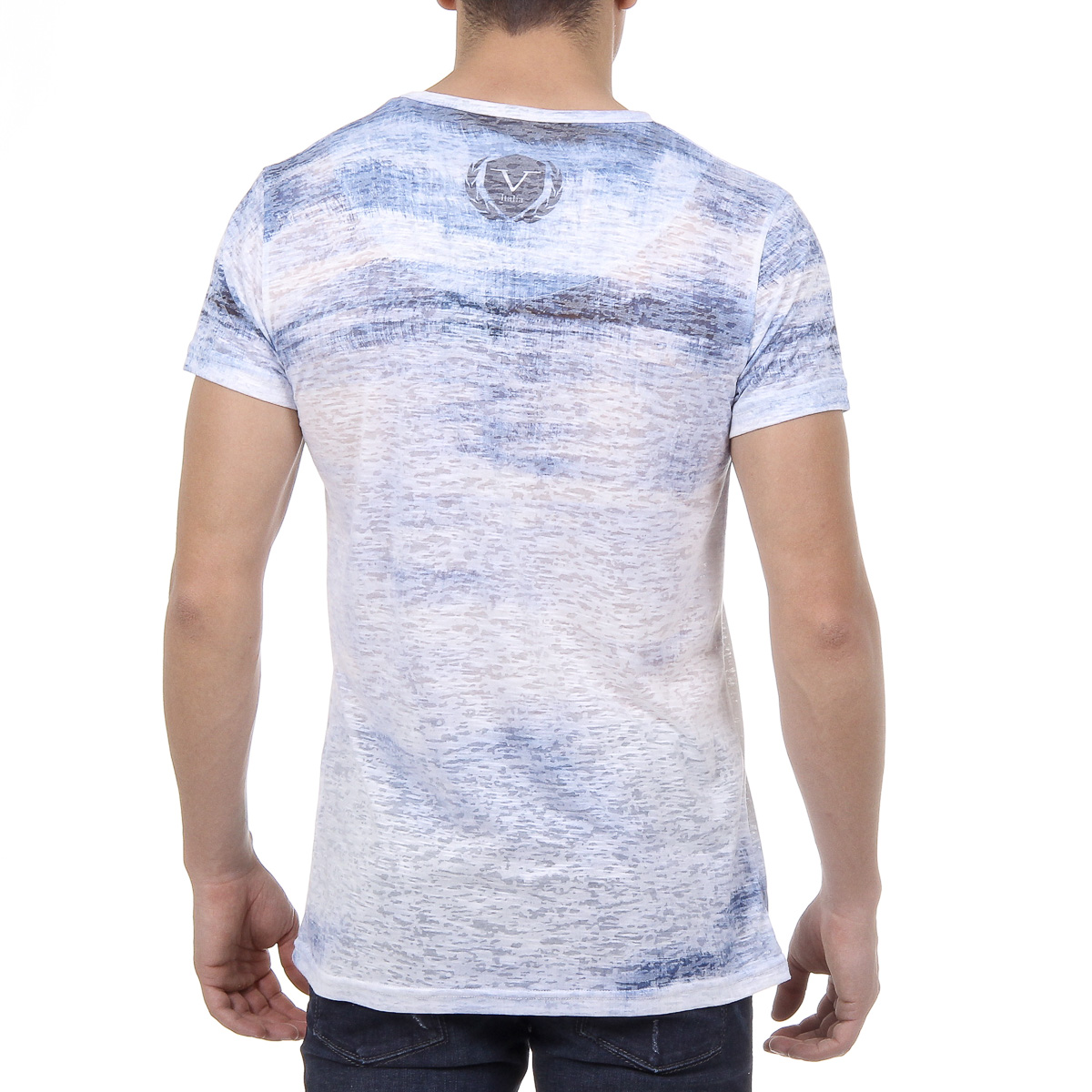 V 1969 Italia T-shirt da uomo a maniche corte con scollo tondo azzurro LOGAN