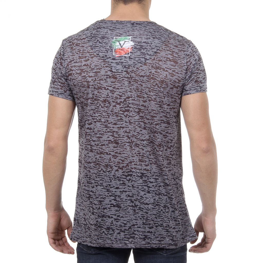 V 1969 Italia T-shirt da uomo a maniche corte con scollo a V, nera LUCAS