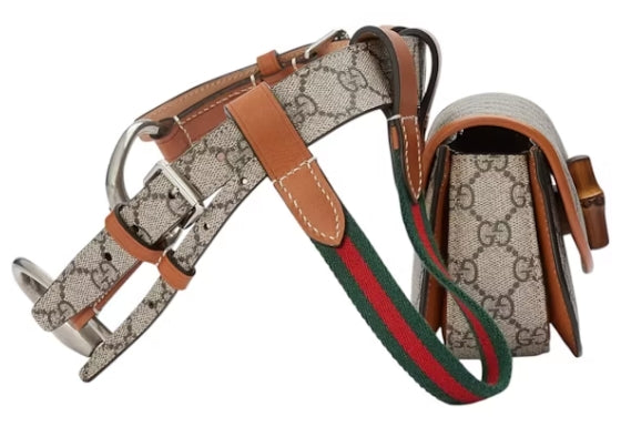 Borsa a tracolla in pelle e bambù con monogramma GG