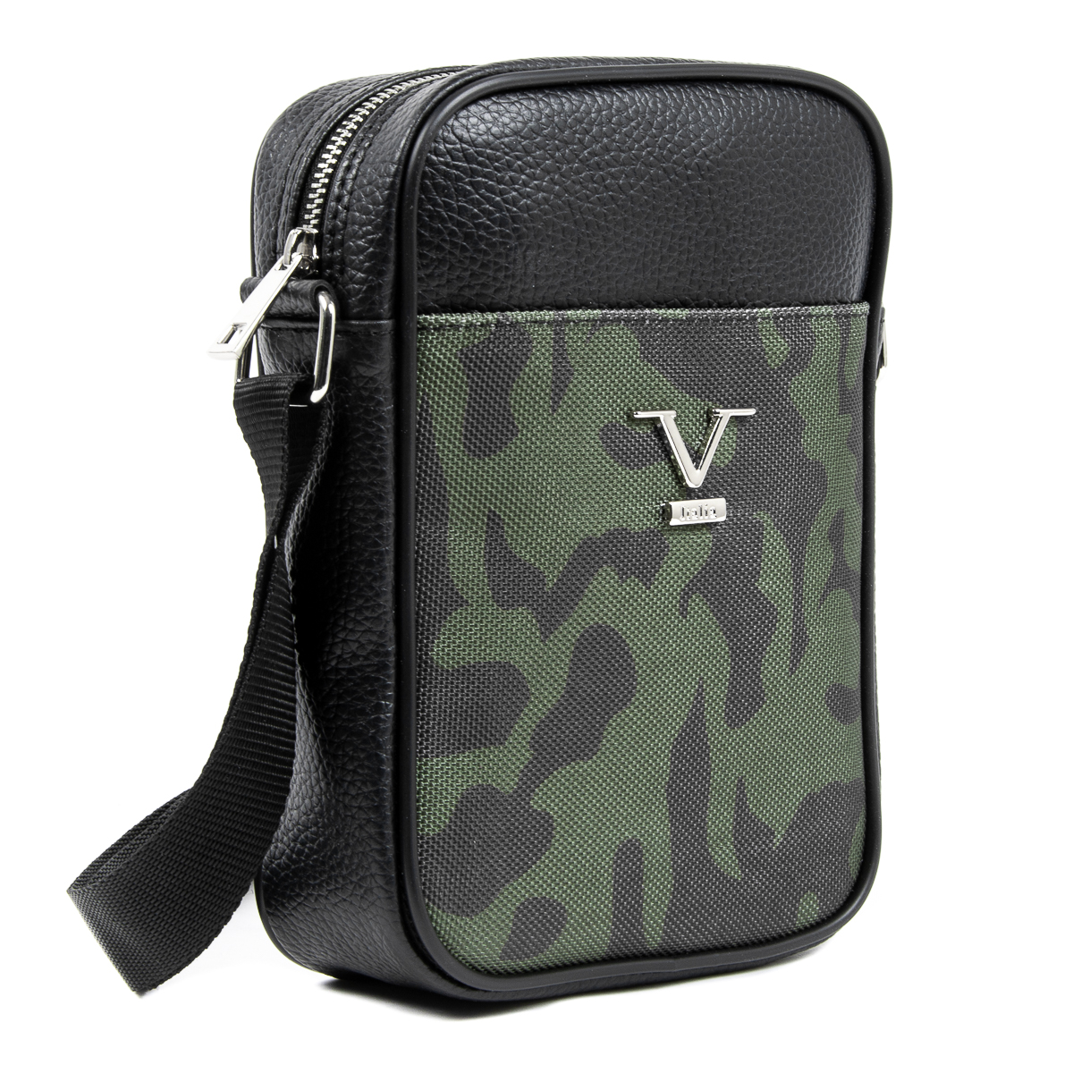 V 1969 Italia Borsa a tracolla da uomo nera MILITARE