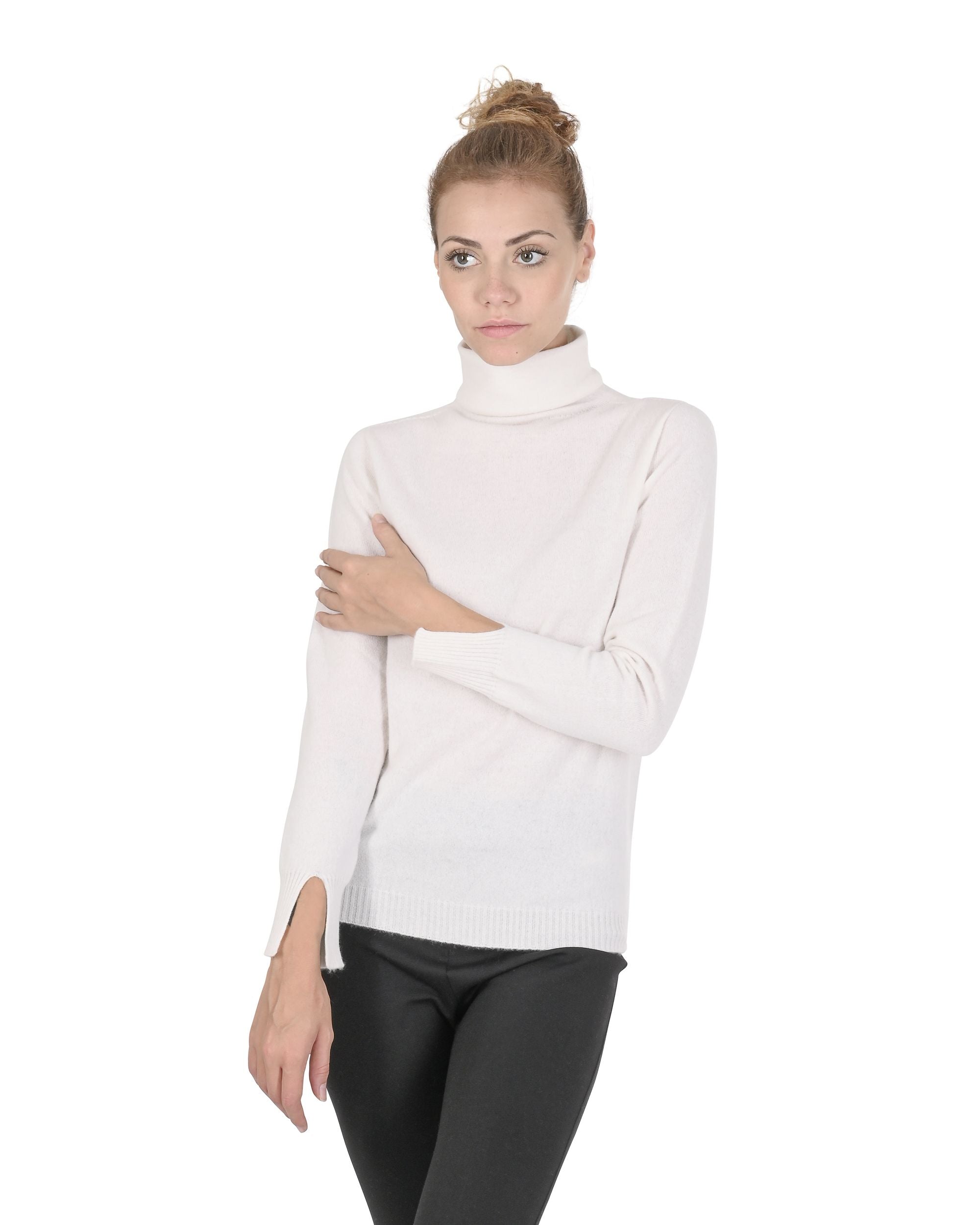 Maglione a collo alto da donna in cashmere Crown of Edinburgh COE 0023 BIANCO SPORCO