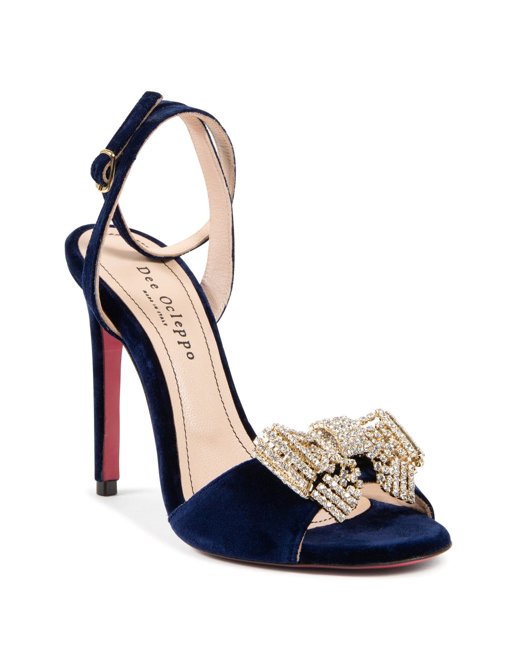 Sandalo con fiocco in velluto Blu Navy