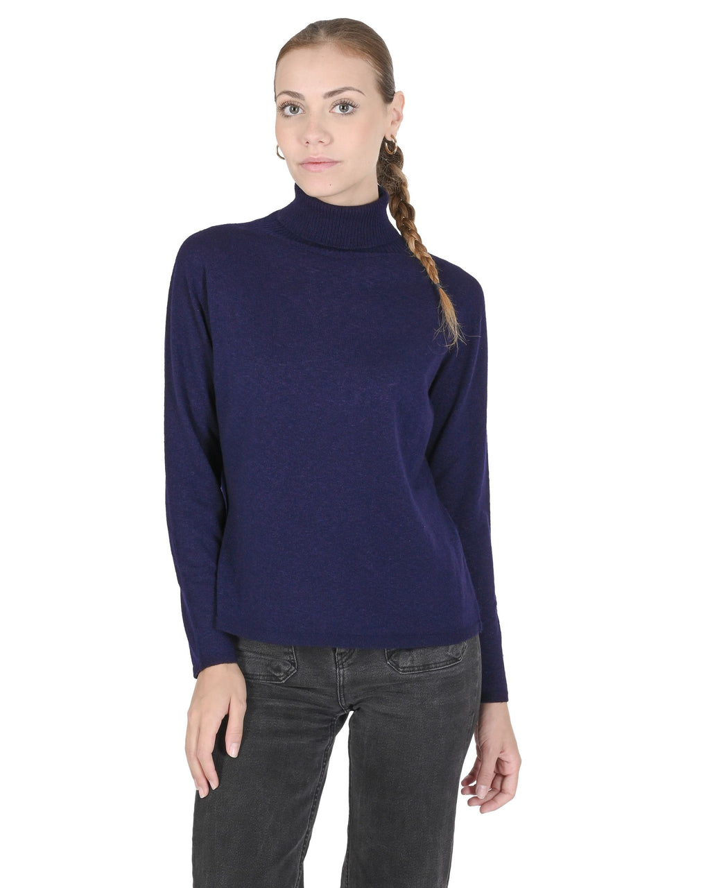 Maglione dolcevita da donna in cashmere Crown of Edinburgh COE 0020 BLU NAVY