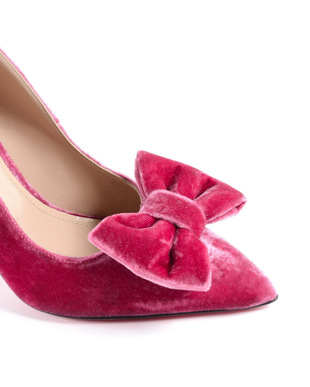 Décolleté con fiocco in velluto da donna - Fuxia