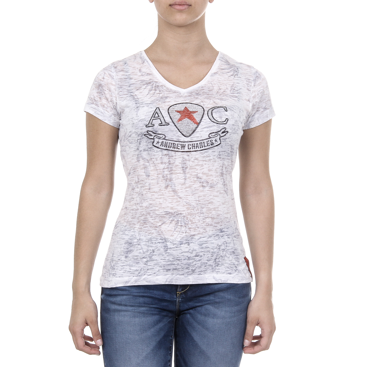 Andrew Charles T-shirt da donna a maniche corte con scollo a V bianca ALEXA
