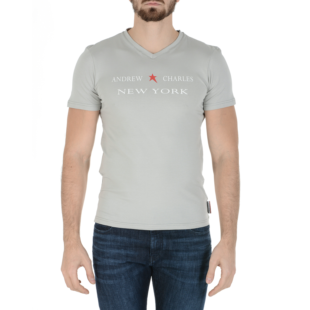 Andrew Charles T-shirt da uomo a maniche corte con scollo a V grigio chiaro KENAN